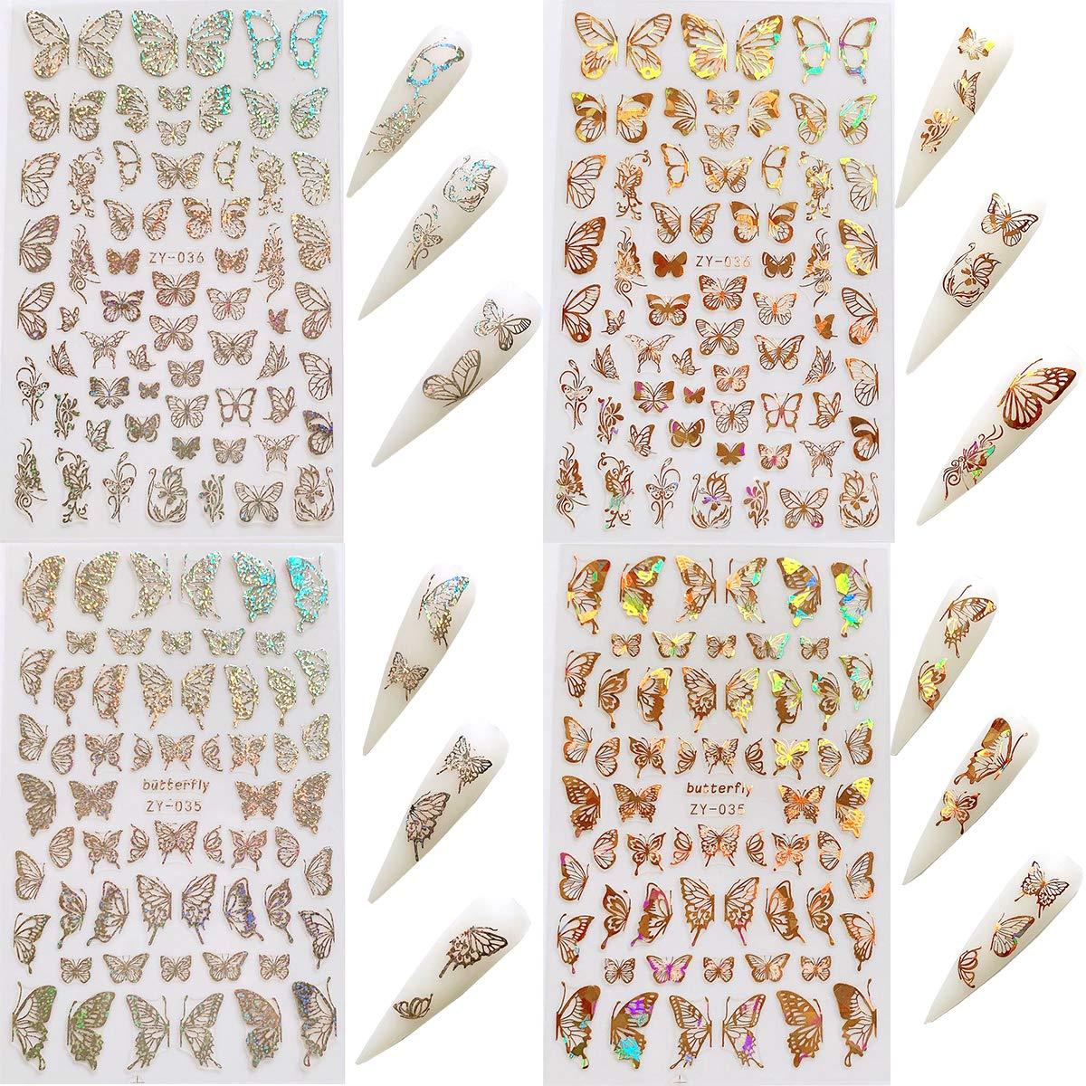 Butterfly Nail Art Stickers 8 Sheets Laser 3D Butterfly Nail Stickers