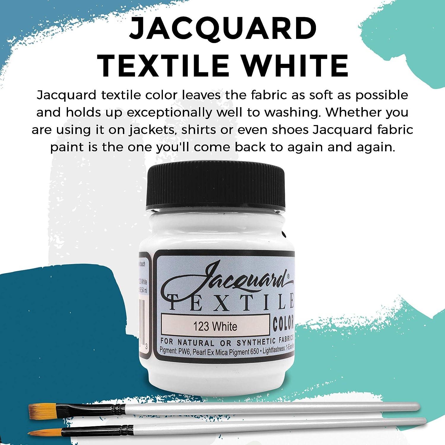 Moshify Jacquard Products White Textile Color Fabric Paint Made in USA -  JAC1123 2.25-Ounces - Bundled Brush Set 3 Piece Set