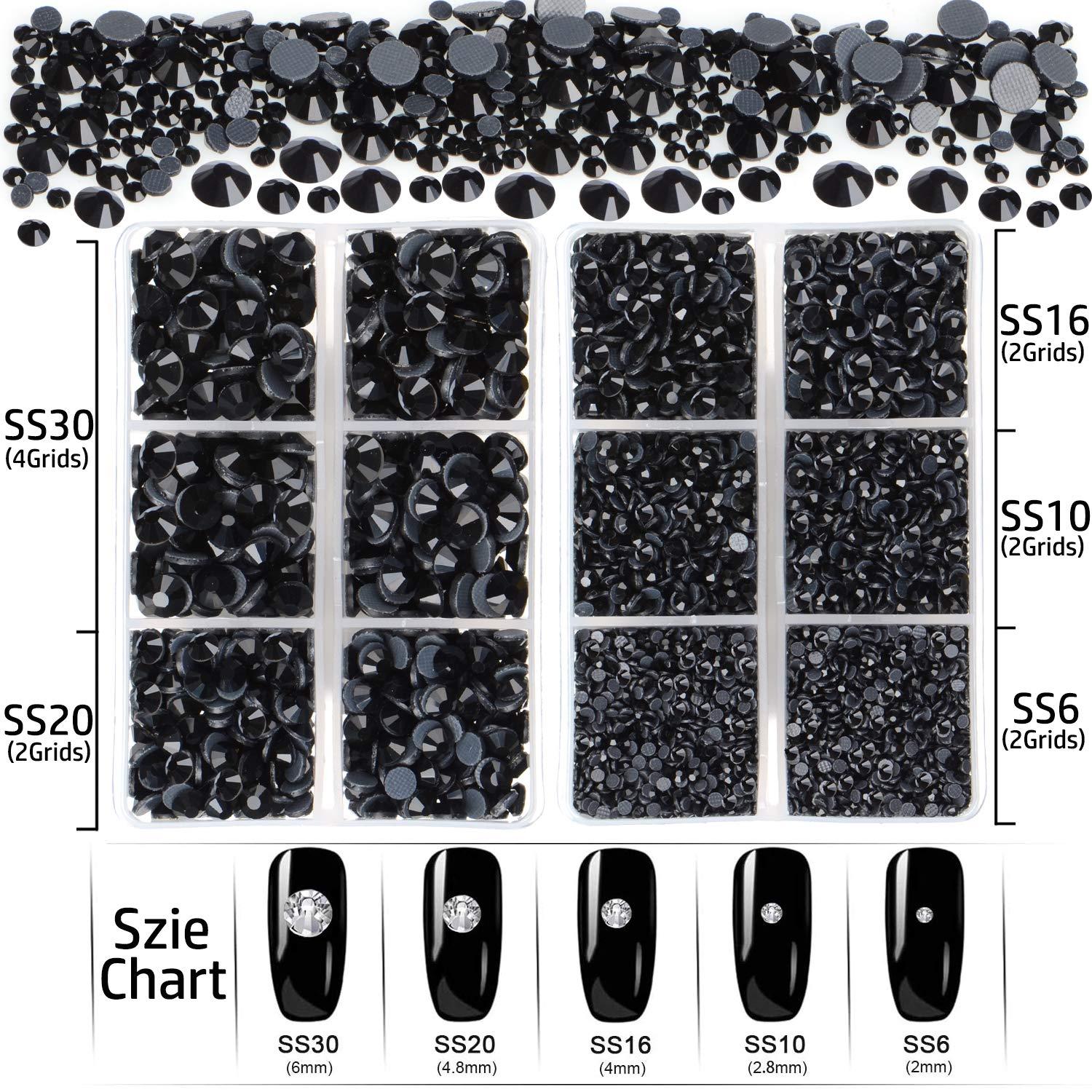 6400 Pieces Hotfix Black Rhinestones Set with Tools Crystal Glass