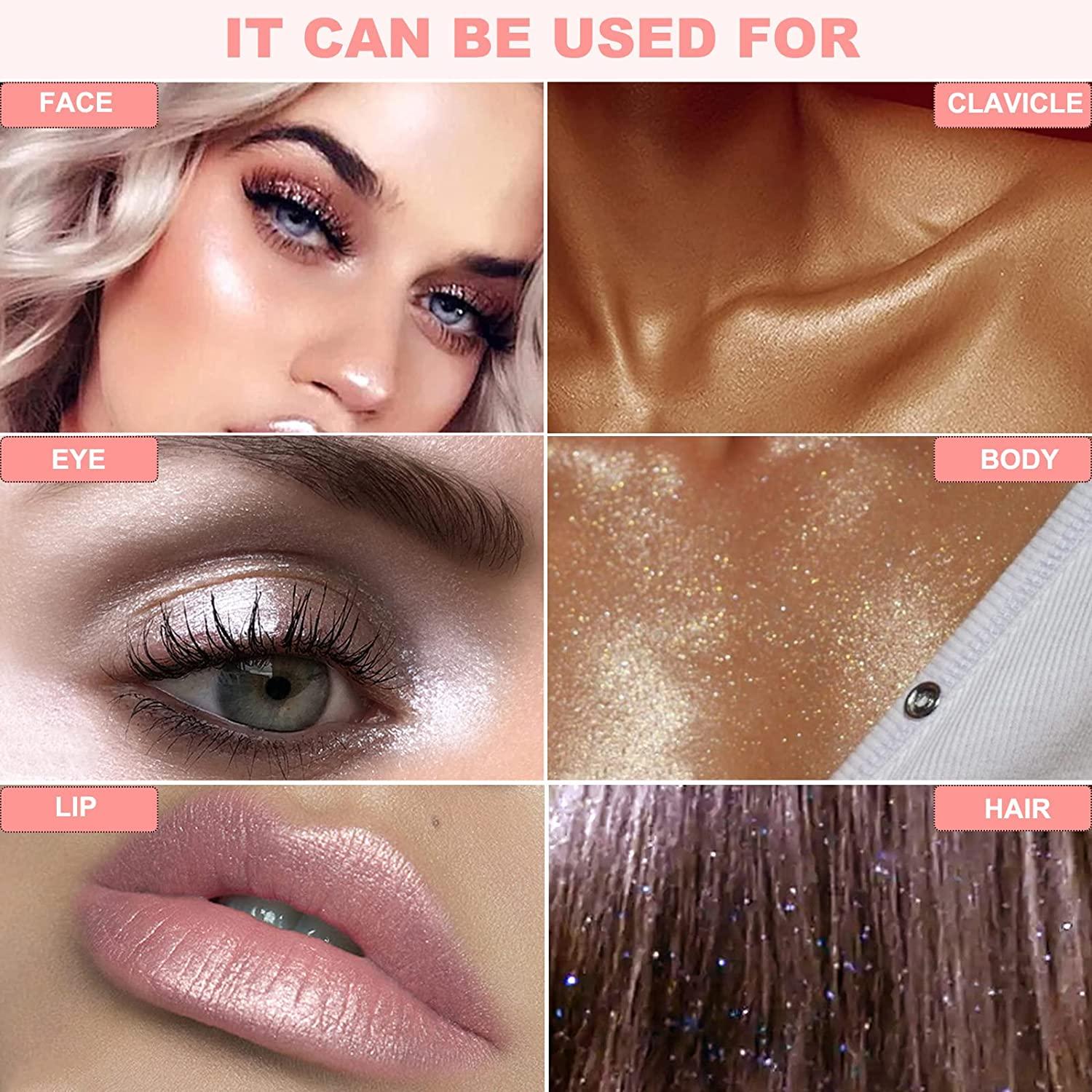 Body Glitter, Shimmer Face and Body Highlighter Powder with Sponge Head