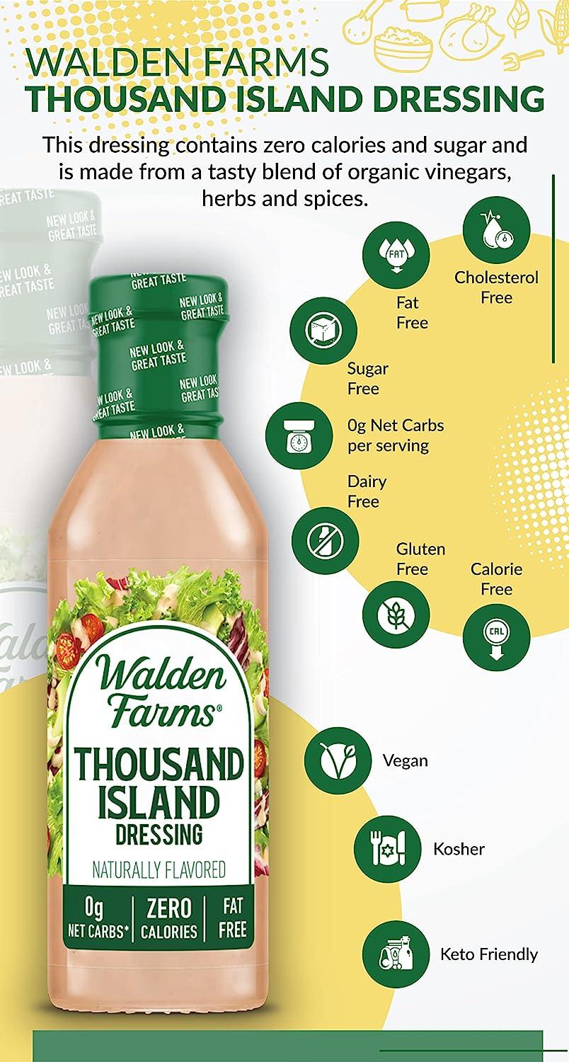 Walden Farms Thousand Island Dressing, 12 oz. Bottle, Fresh and Delicious Salad Topping, NonGMO
