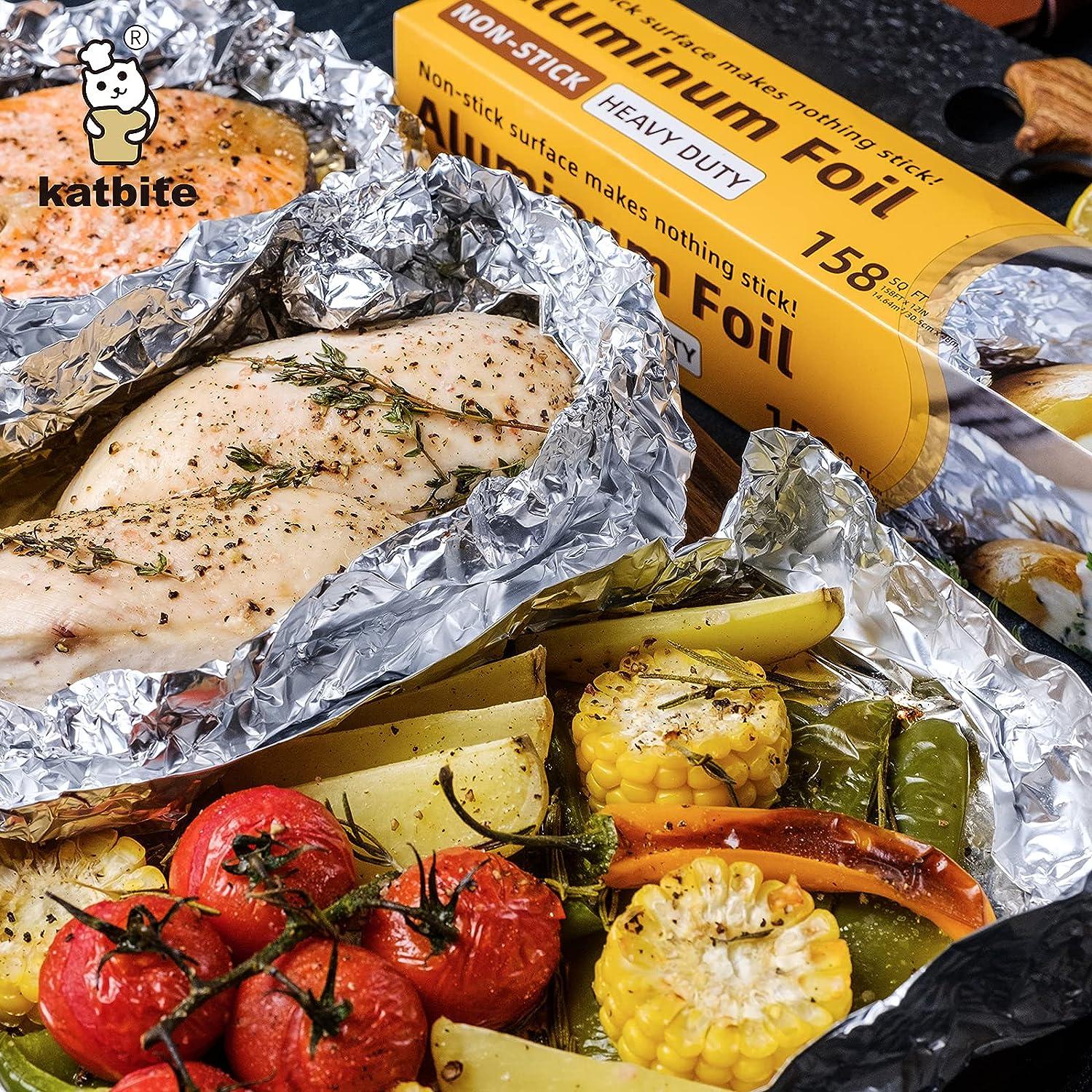 Katbite Non Stick Aluminum Foil Roll, 12 Inch 158 Sq.Ft Grilling Foil Wrap  for Cooking, Roasting, BBQ, Baking, Catering with One-Side Non-Stick  Coating Aluminum 12 Inch 158 Sq.Ft