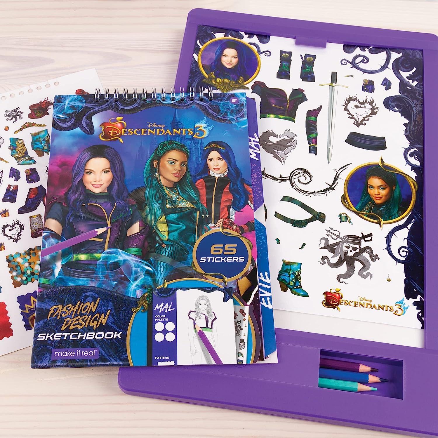 Make It Real - Disney Descendants 3 Sketchbook with Tracing Light Table.  Fashion Design Tracing and Drawing Kit for Girls. Includes Sketch Pages,  Stencils, Stickers, and Backlit Tracing Pad