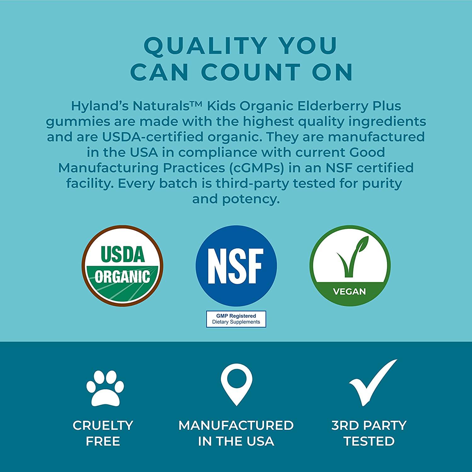 Hyland's Naturals Kids Organic Elderberry Plus Gummies Immune Support for Children with Black