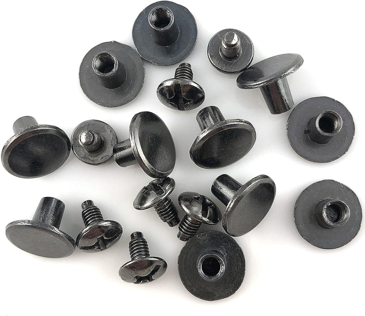 YORANYO 100 Sets Gun Metal Round Flat Head Chicago Screws for Leather  Chicago Rivets Kit Button Studs Leather Rivets Chicago Screw for Leather