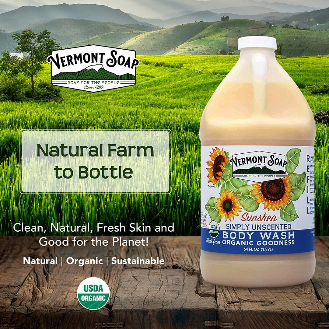 Vermont Soap Body Wash, Natural Body Wash with Shea Butter, Mild Gel
