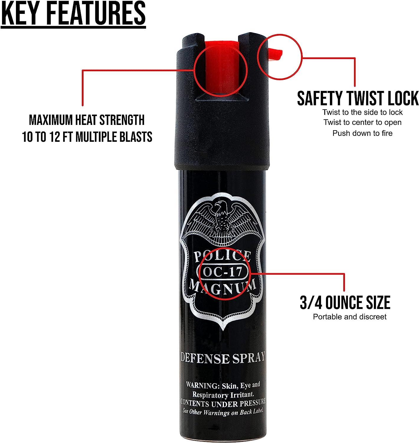 Police Magnum Compact Pepper Spray Self Defense- Tactical Maximum Heat  Strength OC- Small Discreet Carry Canister- Made in The USA 3 Pack