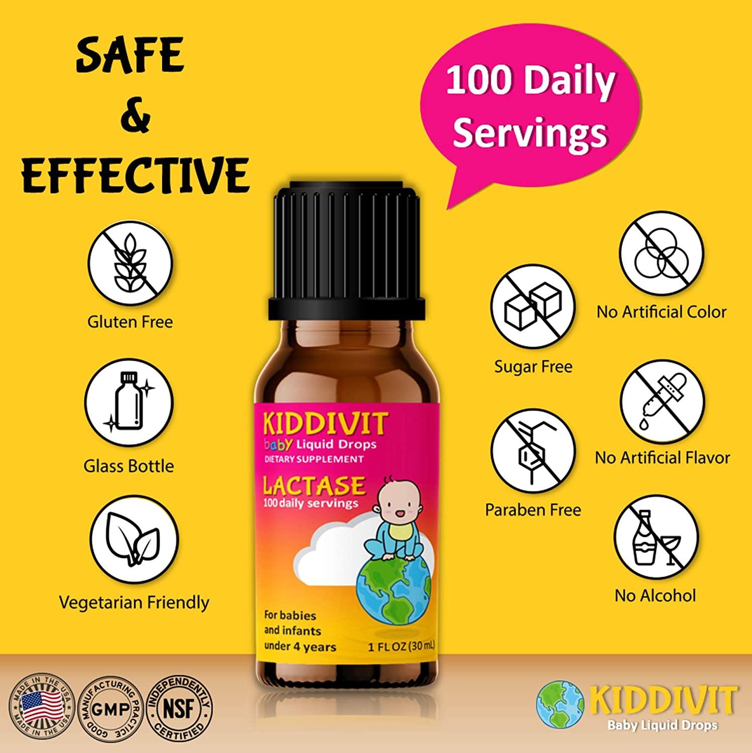 Kiddivit Baby Lactase Liquid Drops 1000 Units 100 Daily Servings, 1