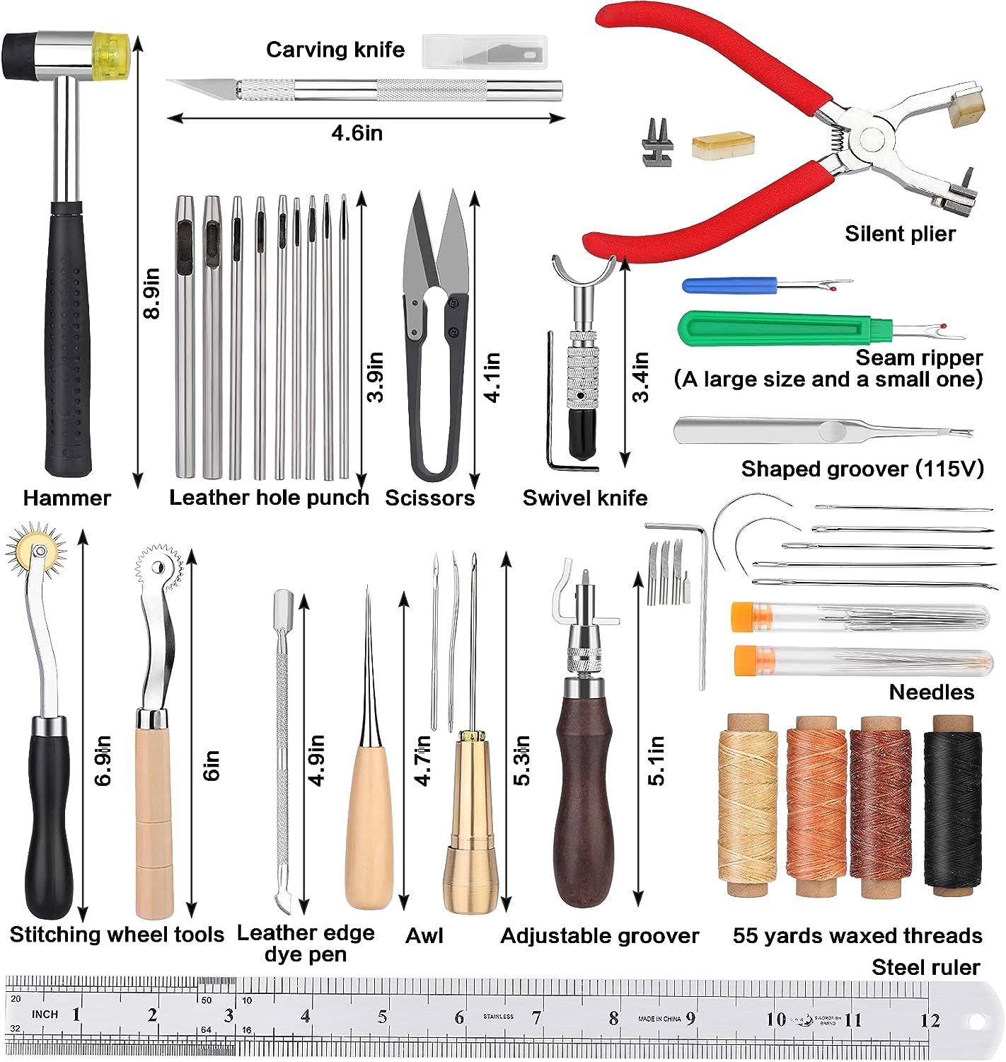 273 Pieces Leather Working Tools and Supplies with Leather Tool Box Cutting  Mat Hammer Stamping Tools Needles Snaps and Rivets Kit Perfect for  Stitching Punching Cutting Sewing Leather Craft Making 