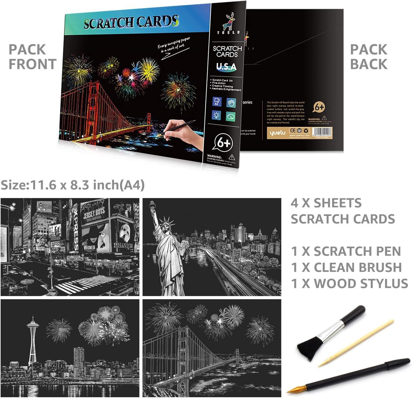 Rainbow Scratch Art Painting Paper (A4) for Kids & Adults, DIY Night