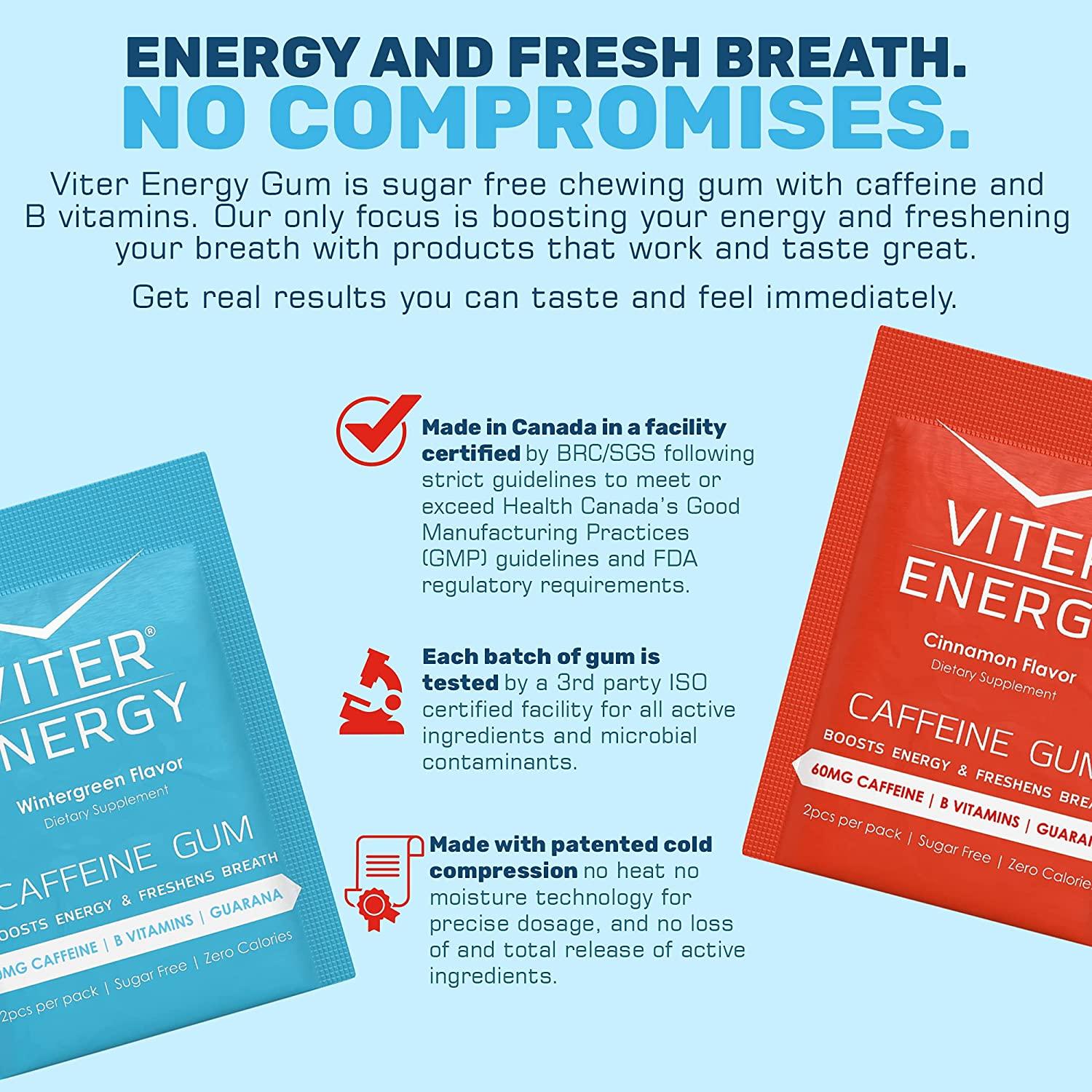 Viter Energy Caffeinated Gum 2 Flavor Variety Sampler. 60mg Caffeine