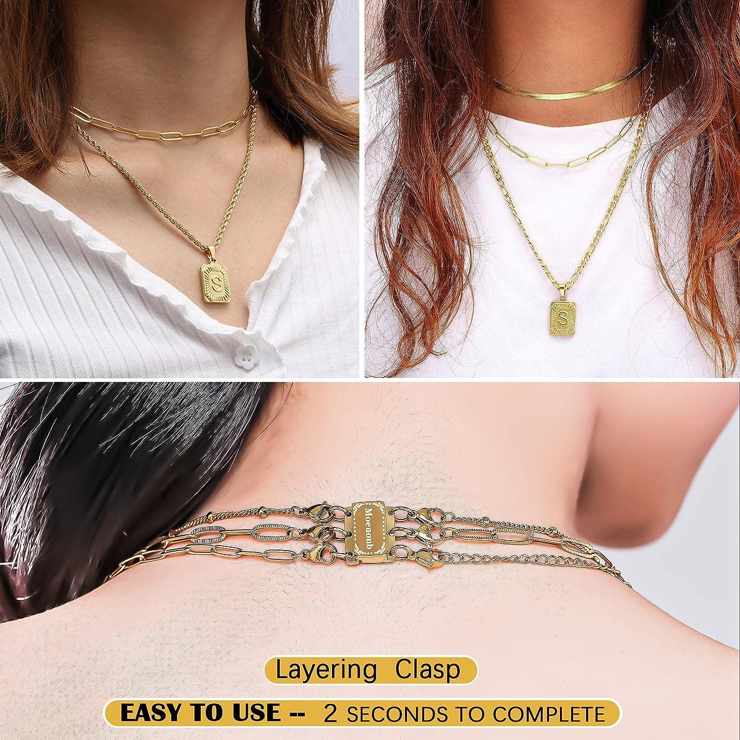Gold Plated Silver 3 Row Layer Necklace Clasp