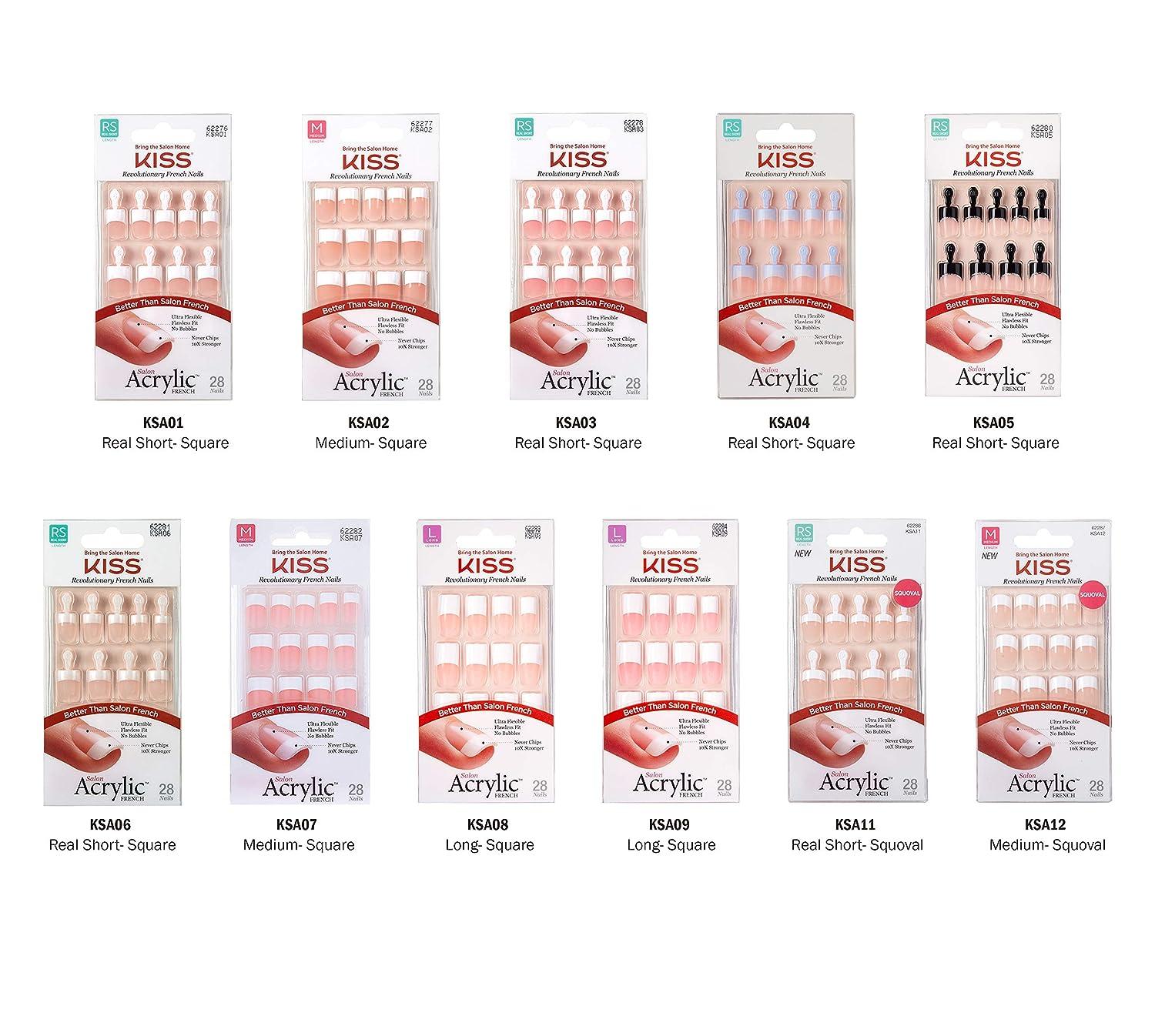 KISS Salon Acrylic French Nails Medium Length KSA12 (3 PACK)