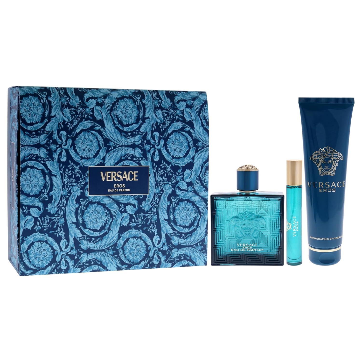 Versace Eros for Men 3 Pc Gift Set - 3.4oz EDP 0.3oz Travel Spray