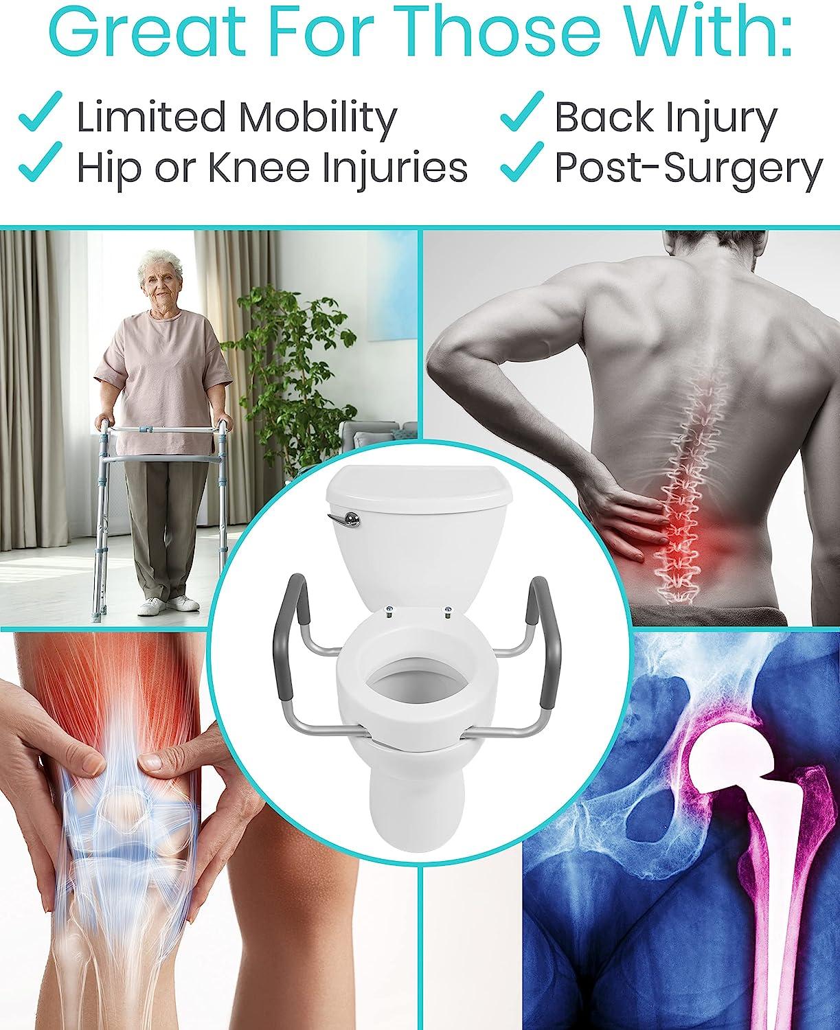 Vive Raised Toilet Seat Riser with Handles Grab Bar Seat for Seniors