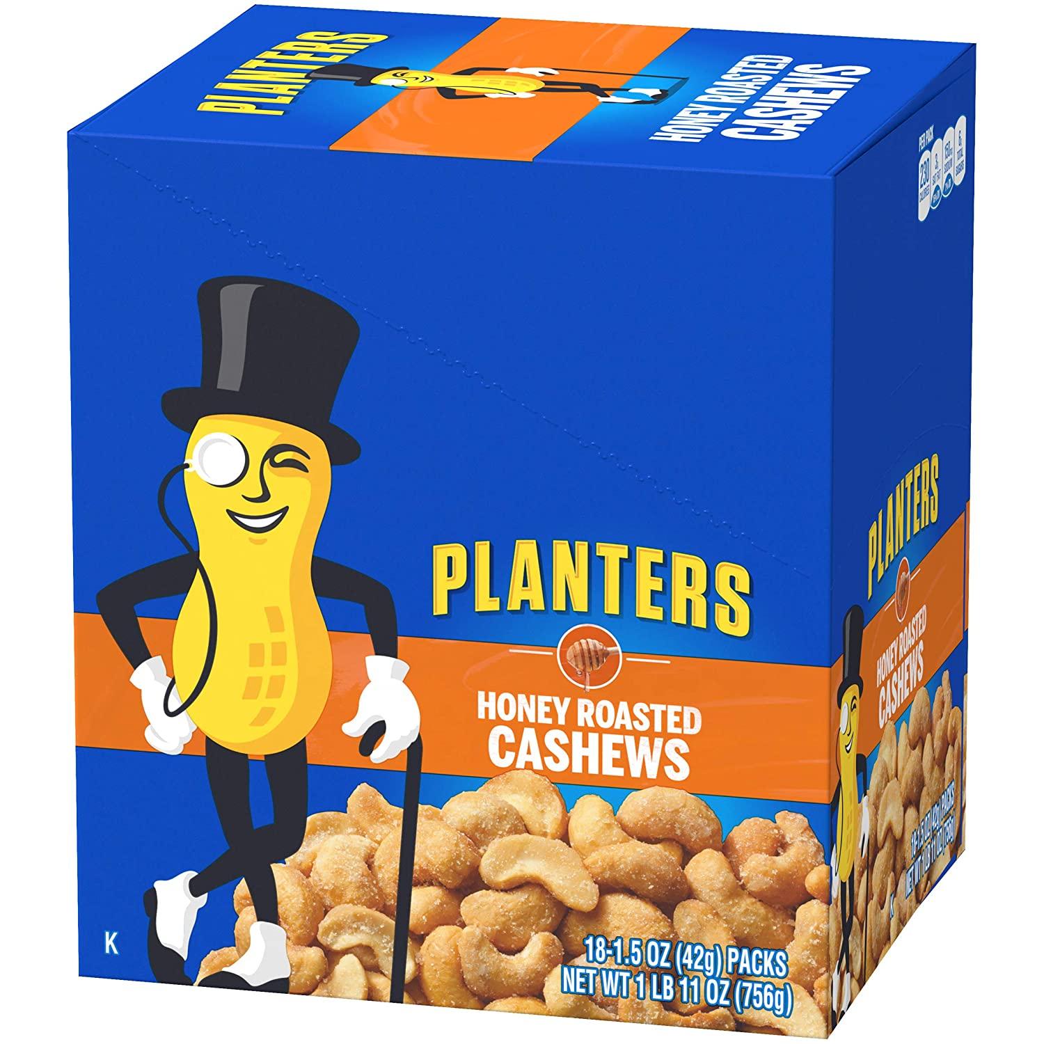 Planters Honey Roasted & Salted Cashews, 1.5 Ounce (Pack of 18)