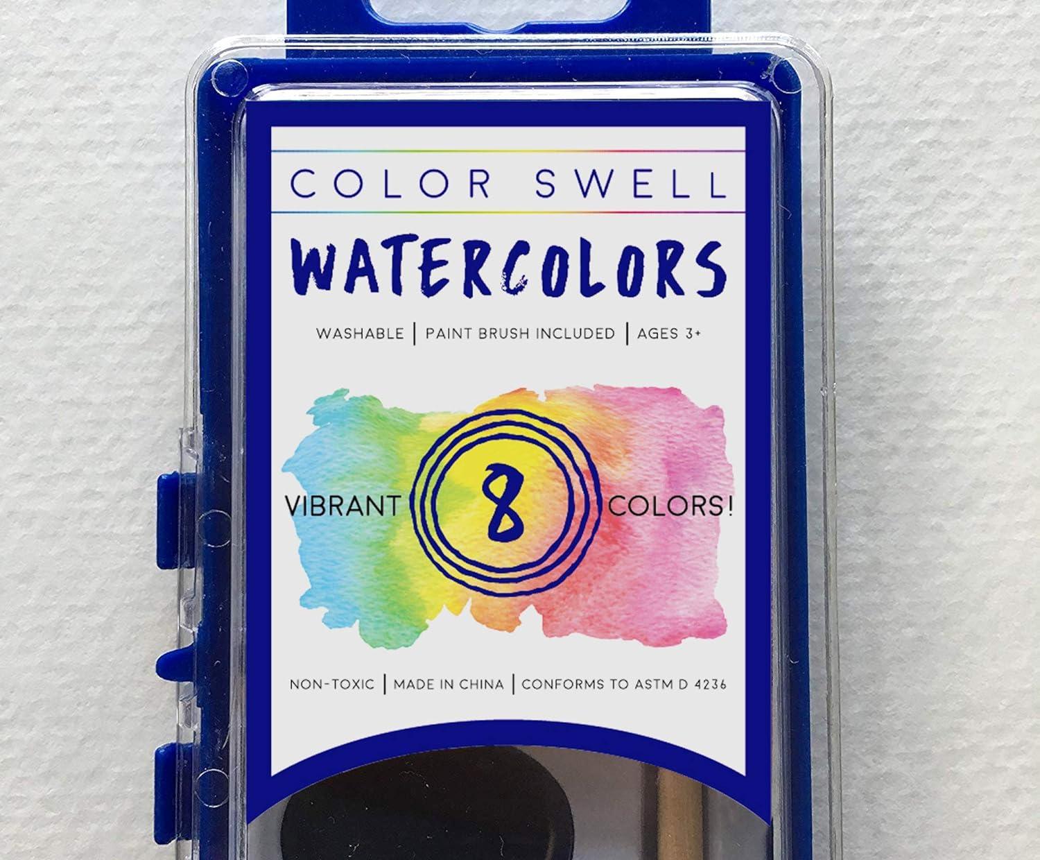 Color Swell Bulk Watercolor Paints With Shapes 18 Pack For Learning Shapes With Strong Wood Brush 8 Colors Washable Water Colors~14584441 A01$nowa