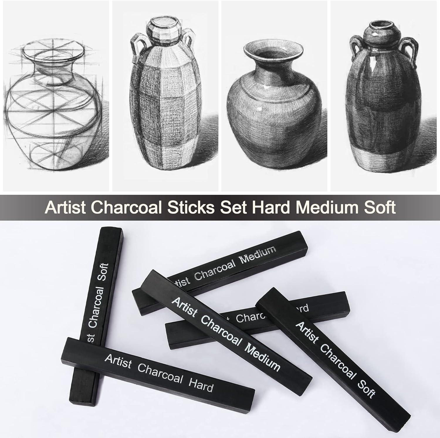 Soft Medium Hard Charcoal Set PATIKIL Compressed Charcoal Sticks - 6 Pack Square Art Sticks For Drawing & Sketching Compressed Charcoal Sticks For Artists Drawing Sketching