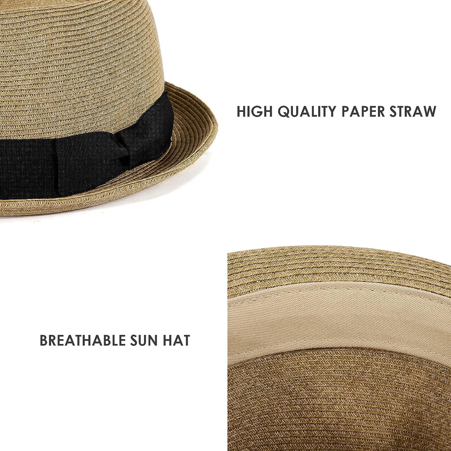 Joke Cordelia Agnes Gray AKIO&AQUIRAX Straw Fedora Hats with Short Brim Trilby Paper Straw Sun Hats  for Men Women Summer Sun Hat with Adjustable Strap Dark1 Medium