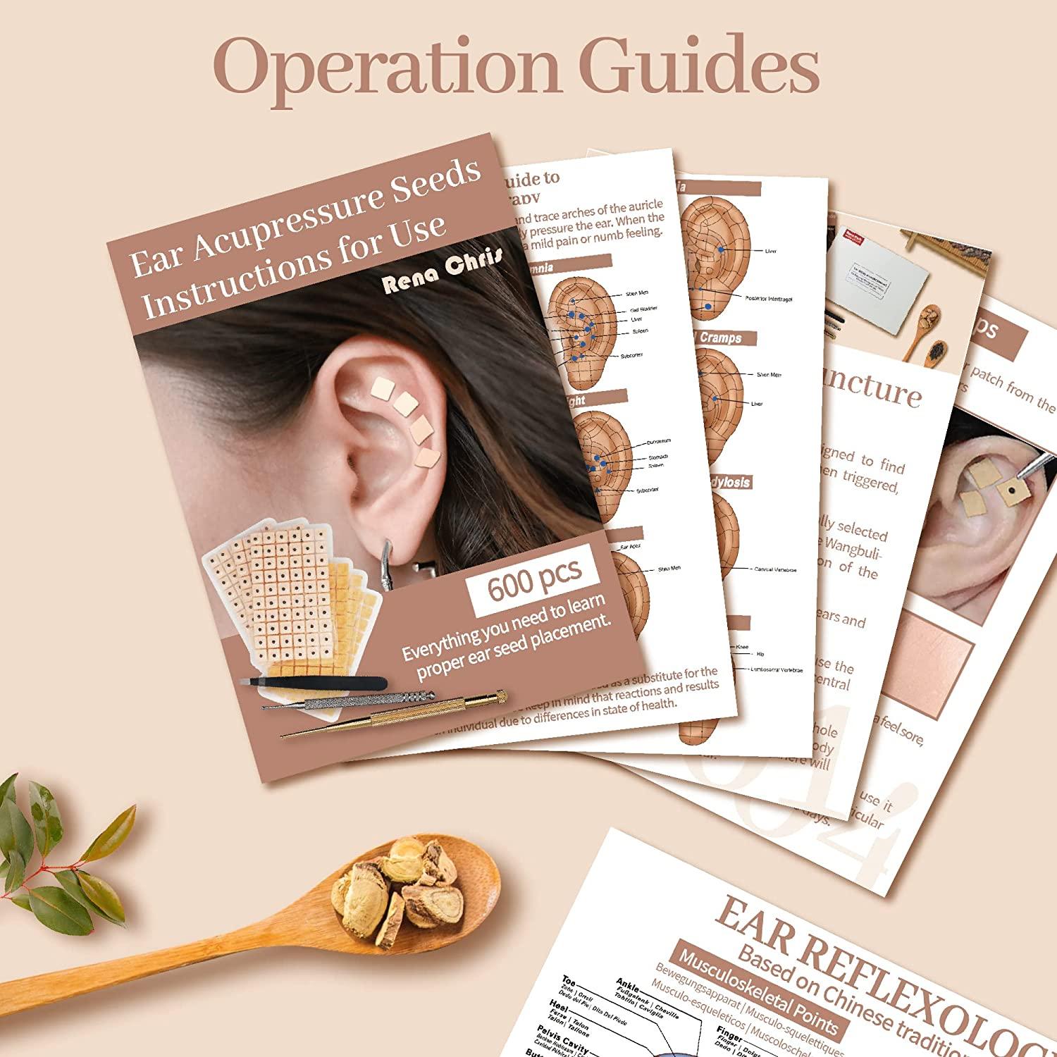 Acupuncture Kit with 600 Ear Press Seeds, Pen, Ear Chart & Tweezers