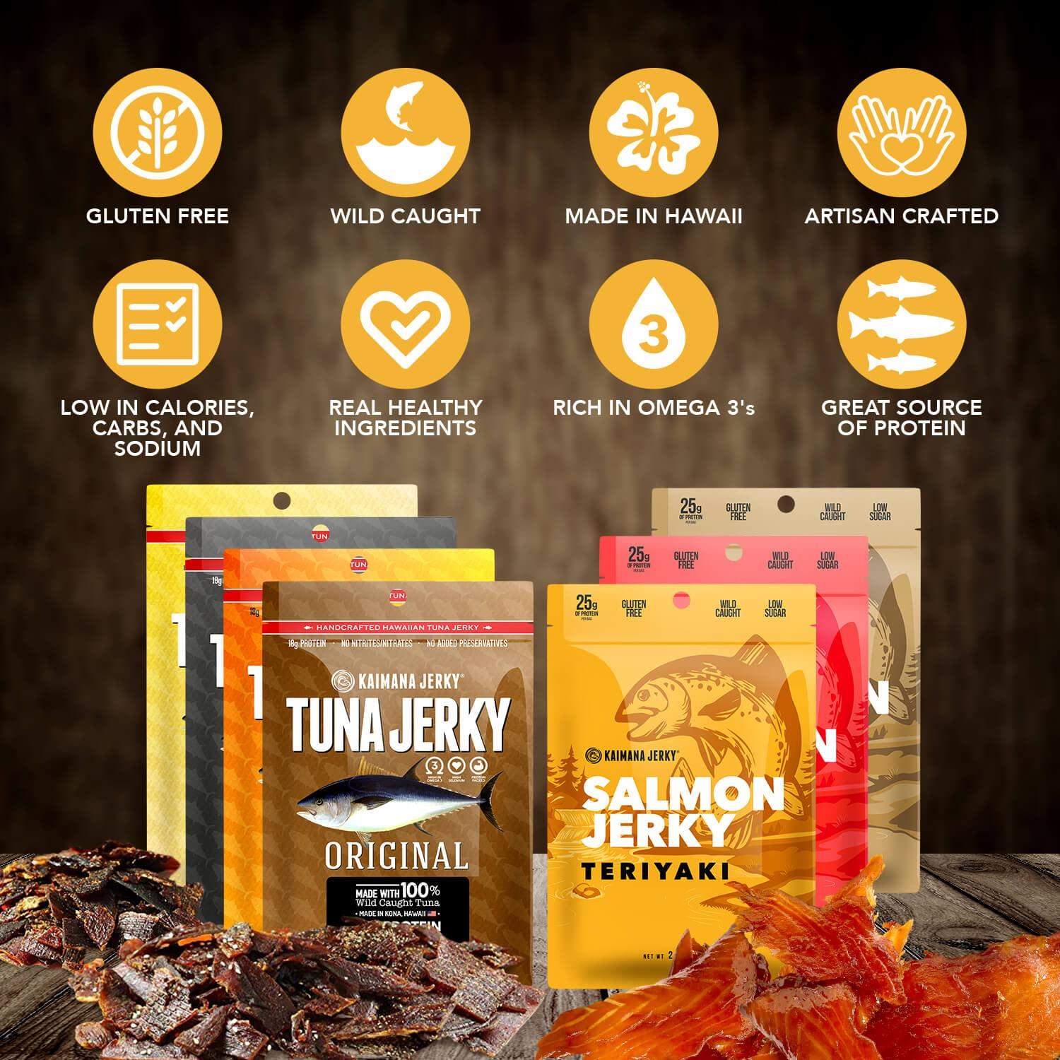 Kaimana Jerky Ahi Tuna & Salmon Sampler Pack All Natural & Wild