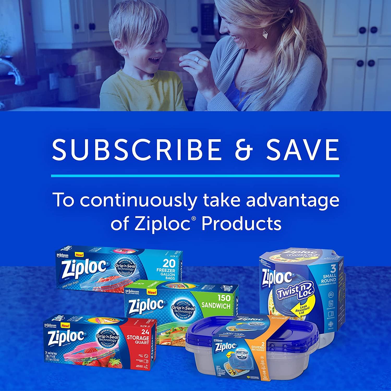 Ziploc Two Gallon Food Storage Freezer Bags, Grip 'n Seal
