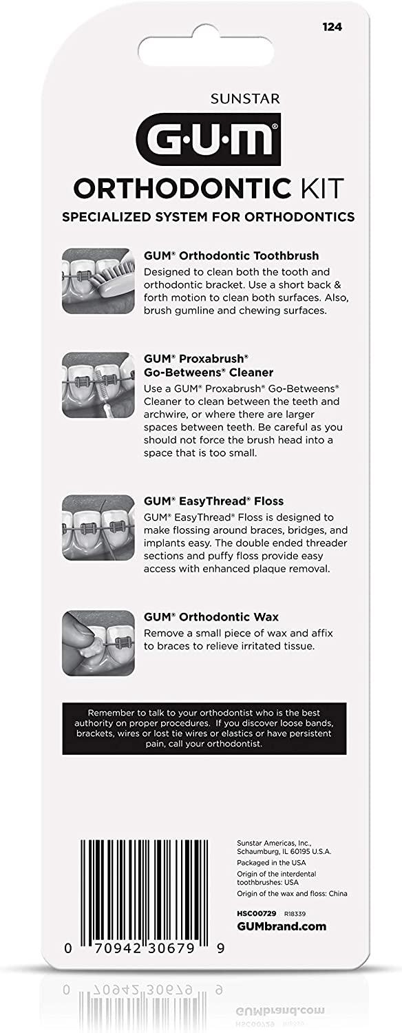 GUM 124KK Orthodontic Kit Orthodontic Toothbrush, 3 Proxabrush