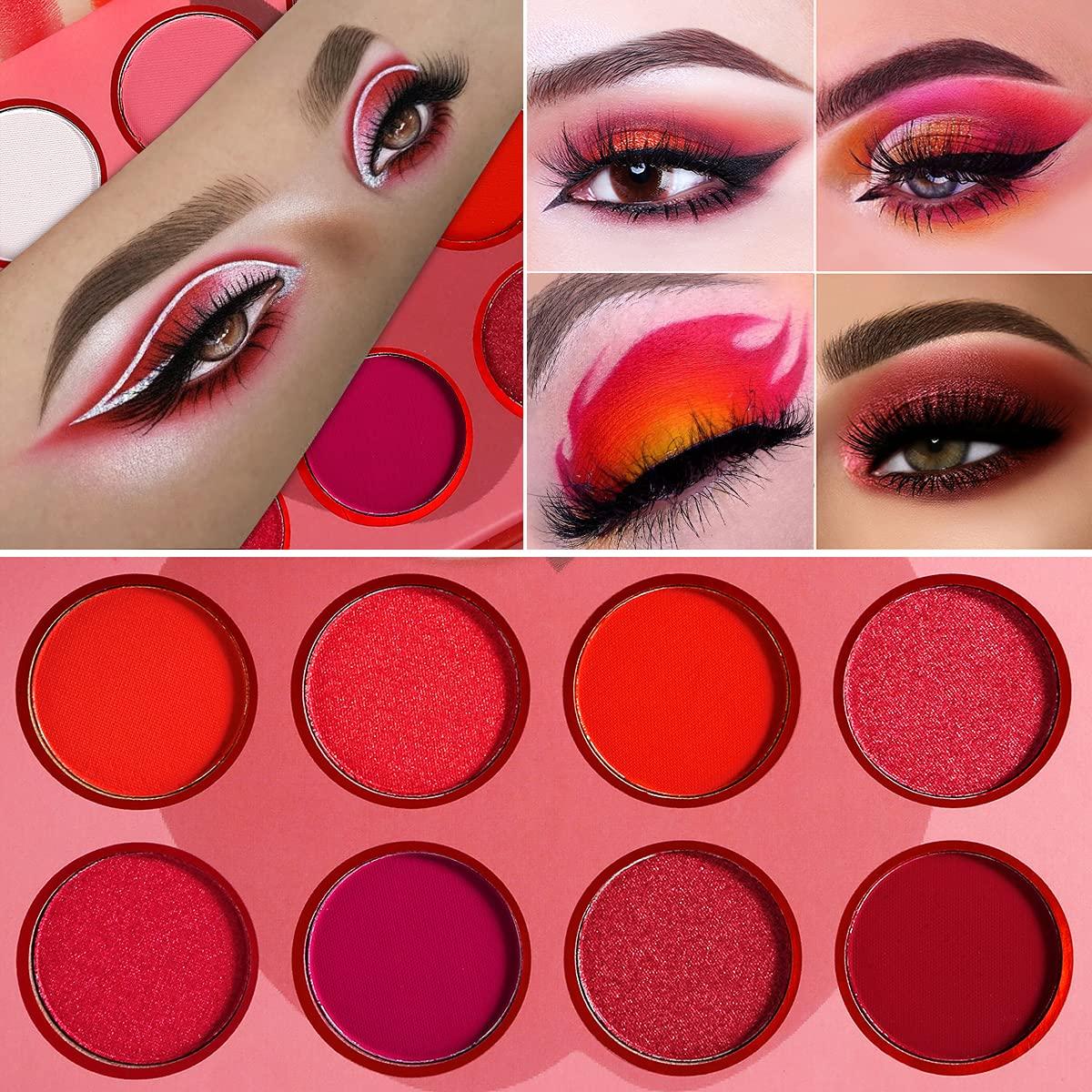 Red Eyeshadow Palettes Makeup Professional,Afflano Pigmented and Blending Bright Dark Hot True Red Eye Shade 12 Color,Velvet Matte Shimmer Texture Warm Fall Sunset Eye Shadow Pallet-Cruelty Free