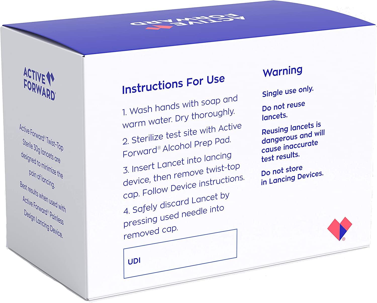 Active Forward 30 Gauge Blood Glucose Lancets 100 Count