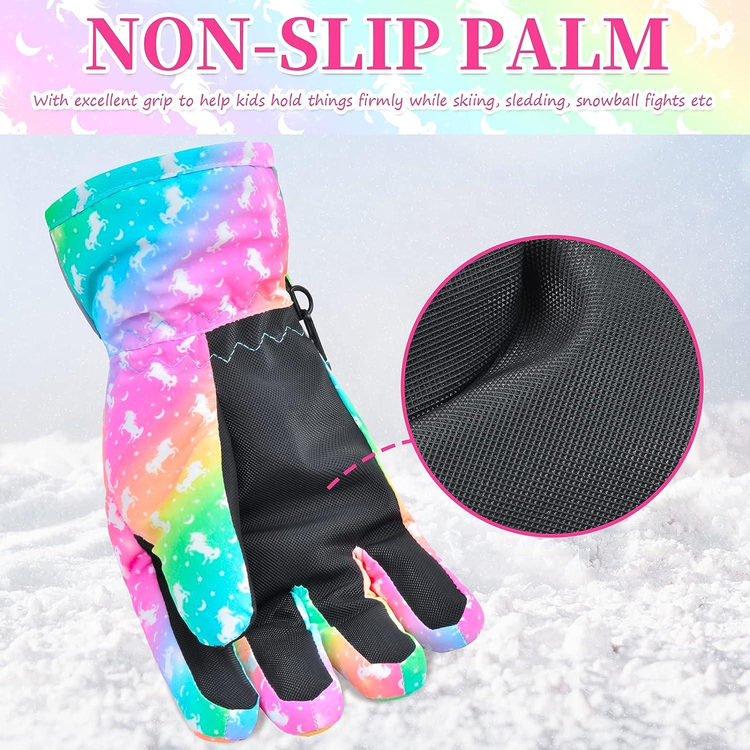 PAMAID Kids Winter Snow Gloves - Waterproof Ski Gloves For Girls | Outdoor Windproof Warm Snowboard Gloves - Rainbow (Medium) | Buy Now With Express International Delivery
