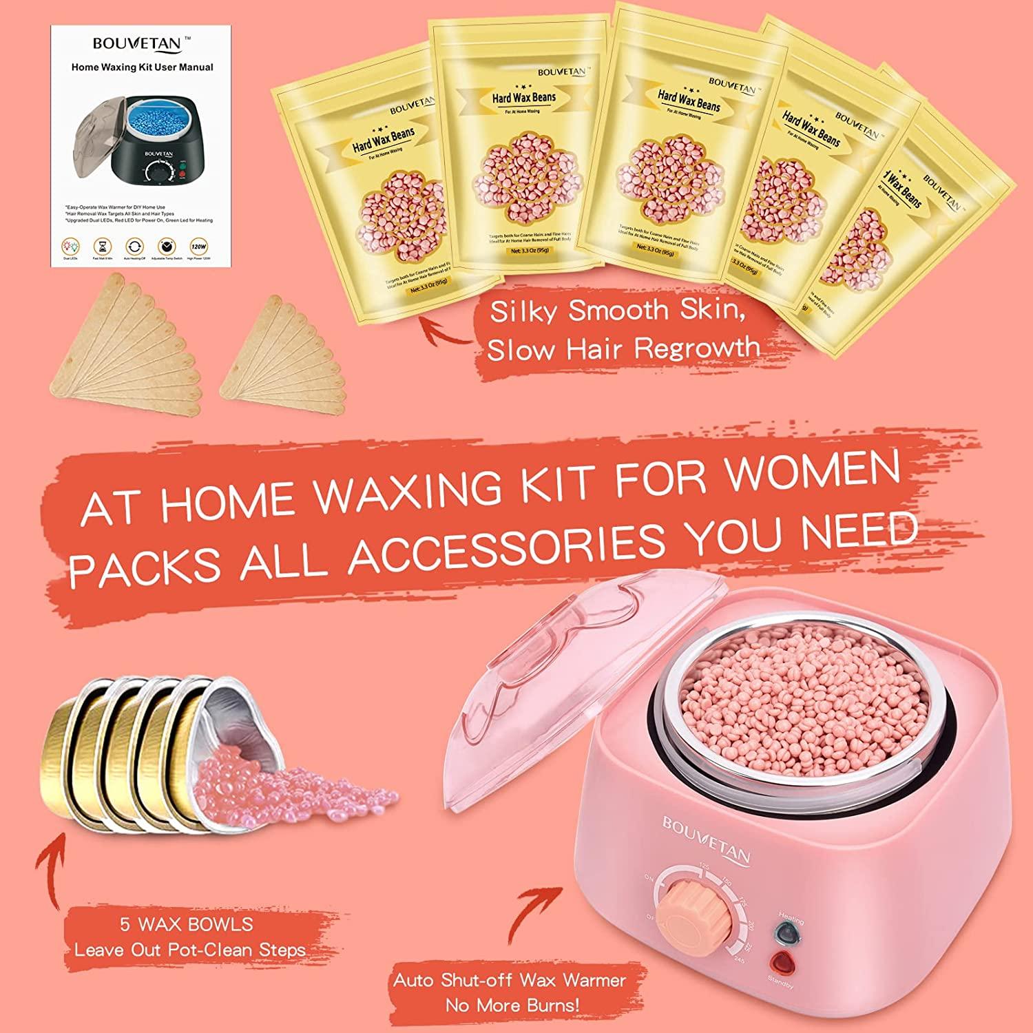 At Home Waxing Kit for Women, Bouvetan Wax Warmer for Hair Removal with
