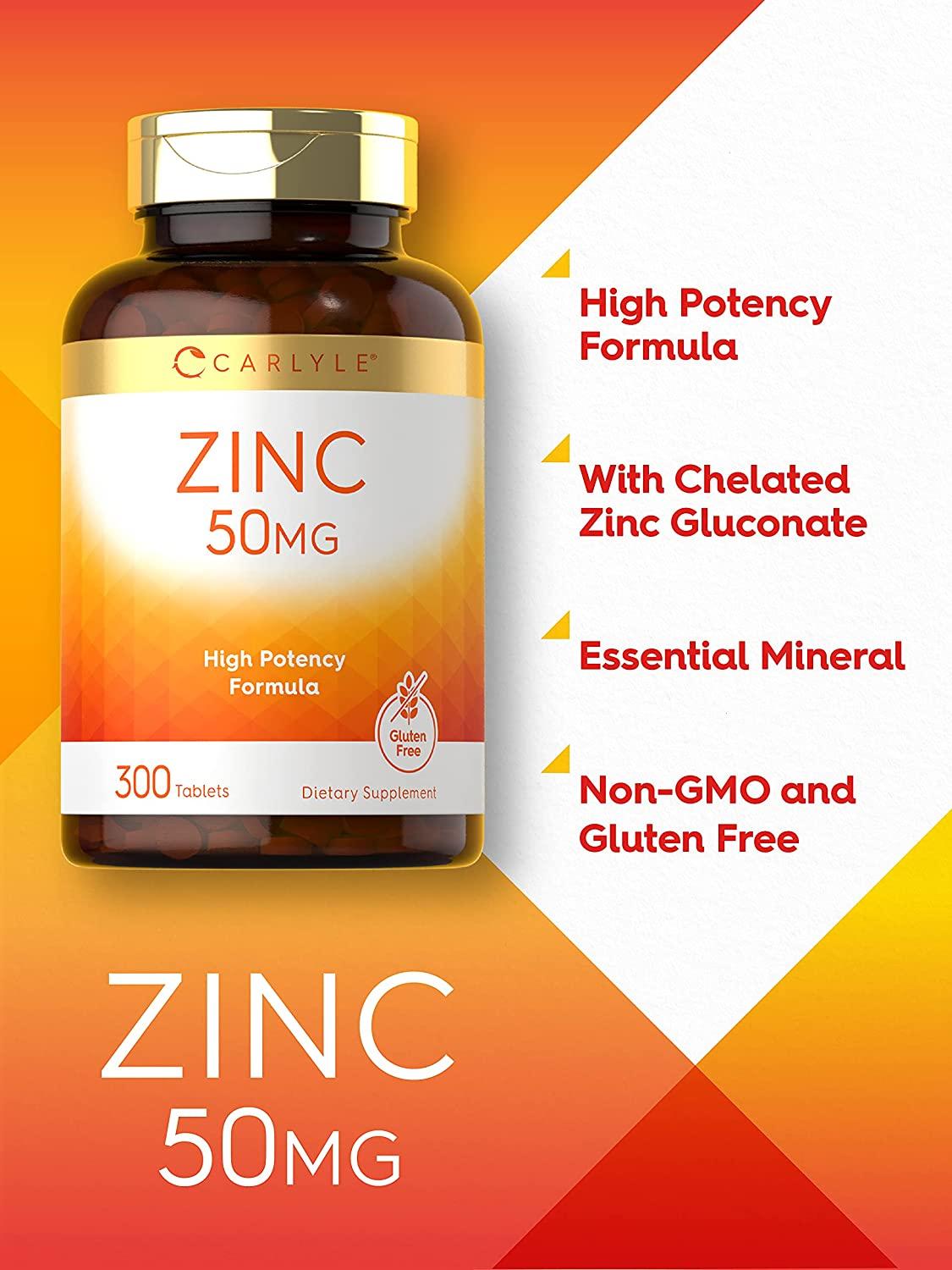 Zinc 50mg 300 Tablets Vegetarian NonGMO and Gluten Free Supplement