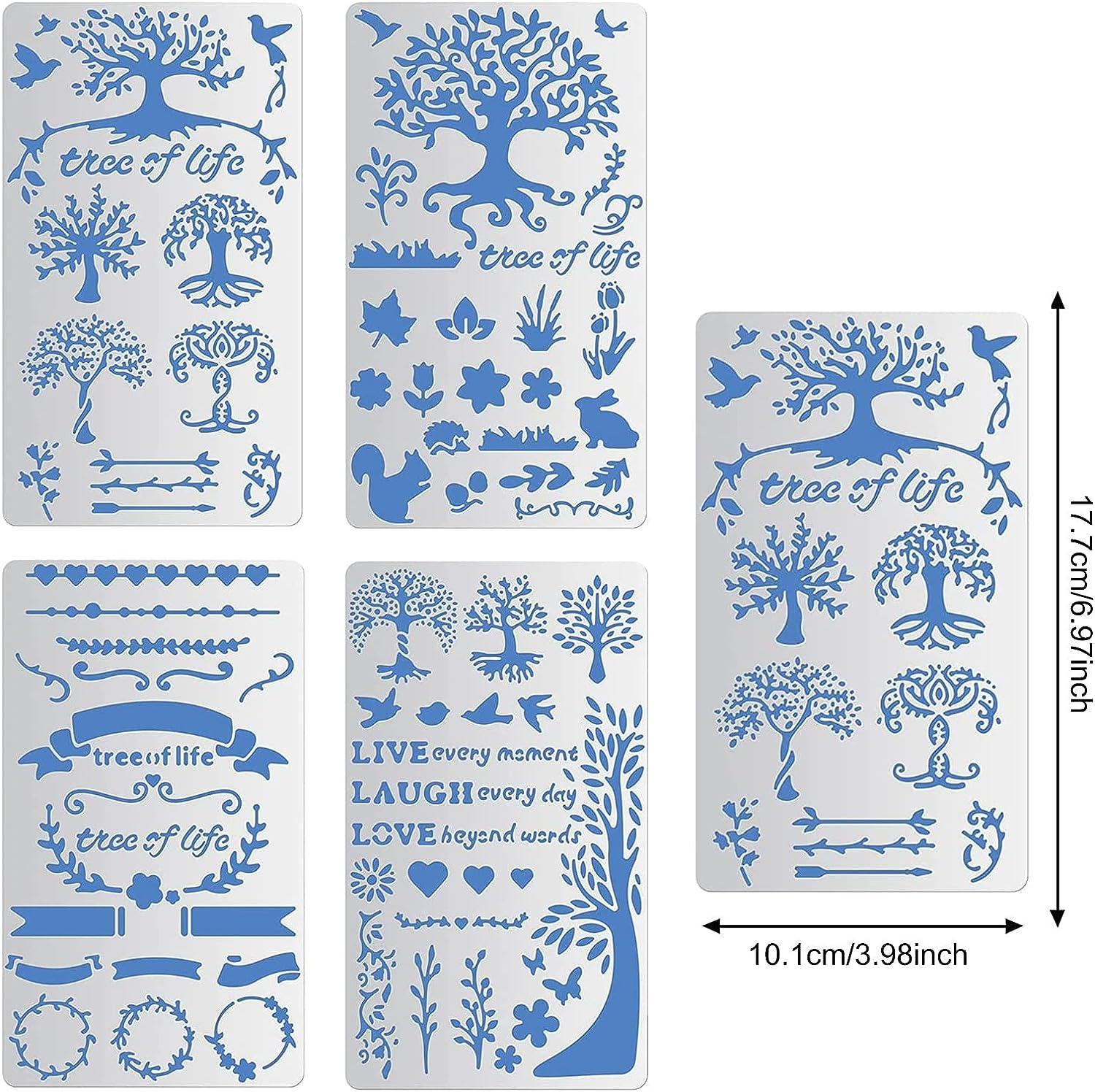 BENECREAT 4PCS 4x7 Inch Tree of Life Metal Stencils Animal Leaves Vine  Stencils Templates for Wood Carving, Drawings and Woodburning, Engraving  and Scrapbooking Project 4 Tree of Life