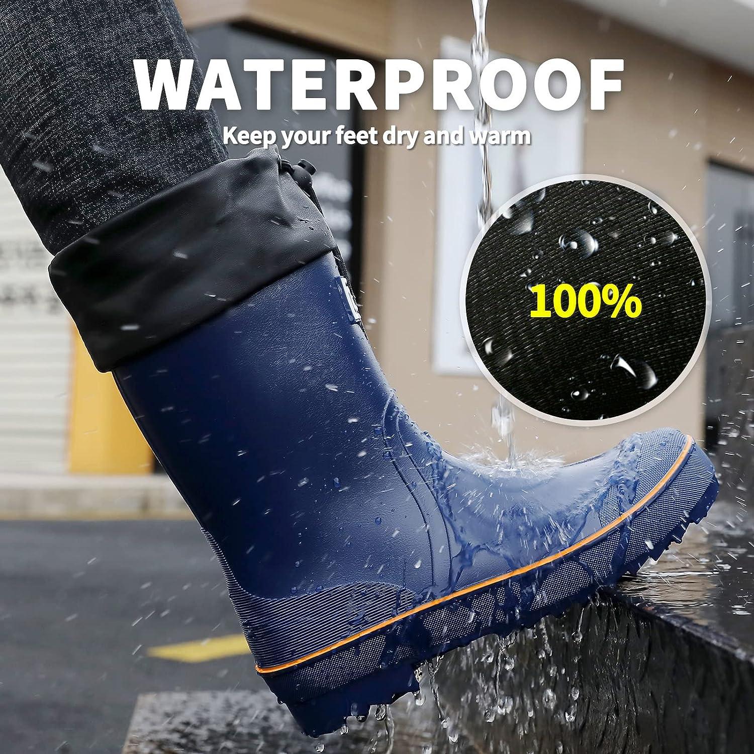 HSBDNZQ Rain Boots for Men, Waterproof Mens Rubber Boots with PVC Unique  Design, Comfort Lightweight Work Mud Boots, Resistant Durable Slip Garden  Boots for Farming Gardening Fishing 9 Blue-orange