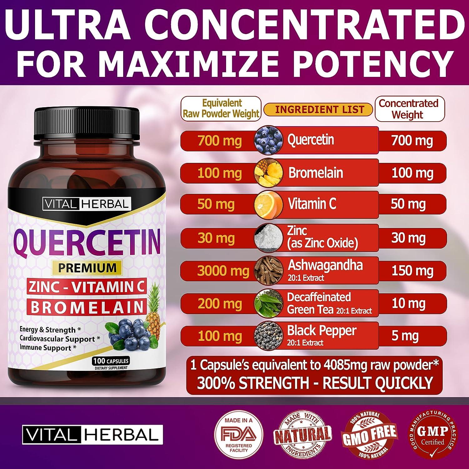 Ultra Quercetin 98 Purity with Bromelain Capsules 4085mg Powder