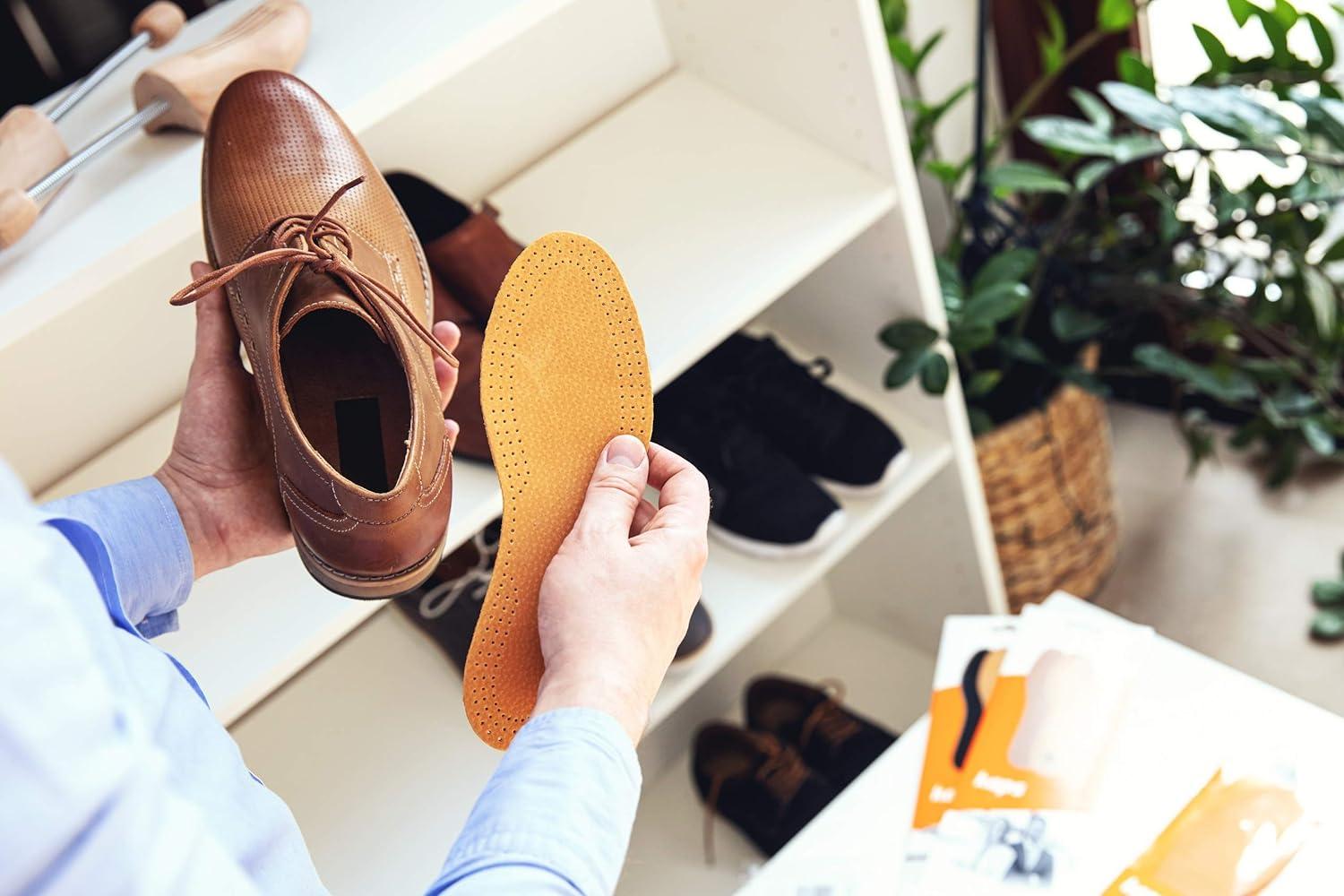 Shoe Insoles Set 6 Pair Pack Natural Leather with Cork Underlayer for Men and Women