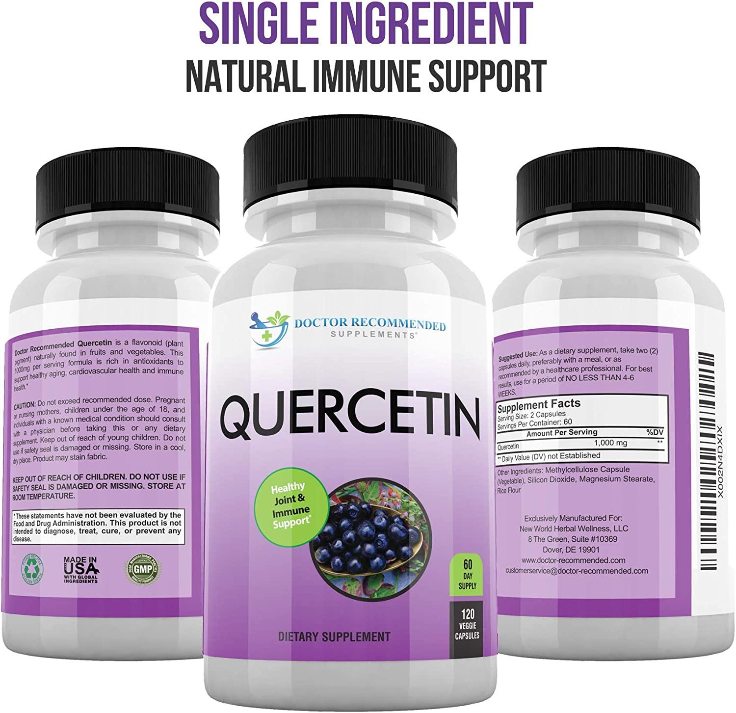 Quercetin 1000mg Per Serving 120 Veggie Capsules, Vitamin Supplement