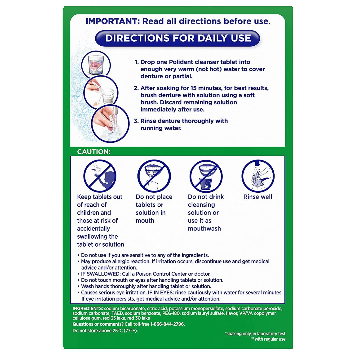 Polident Smokers Antibacterial Denture Cleanser Effervescent Tablets