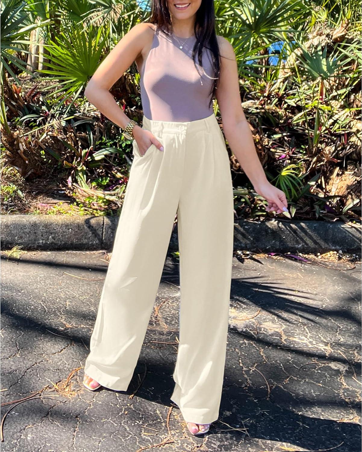 Vetinee Wide Leg High Waisted Dress Pants for Women with Pockets - XXL  Vanilla Ice | Buy Now with Express International Delivery