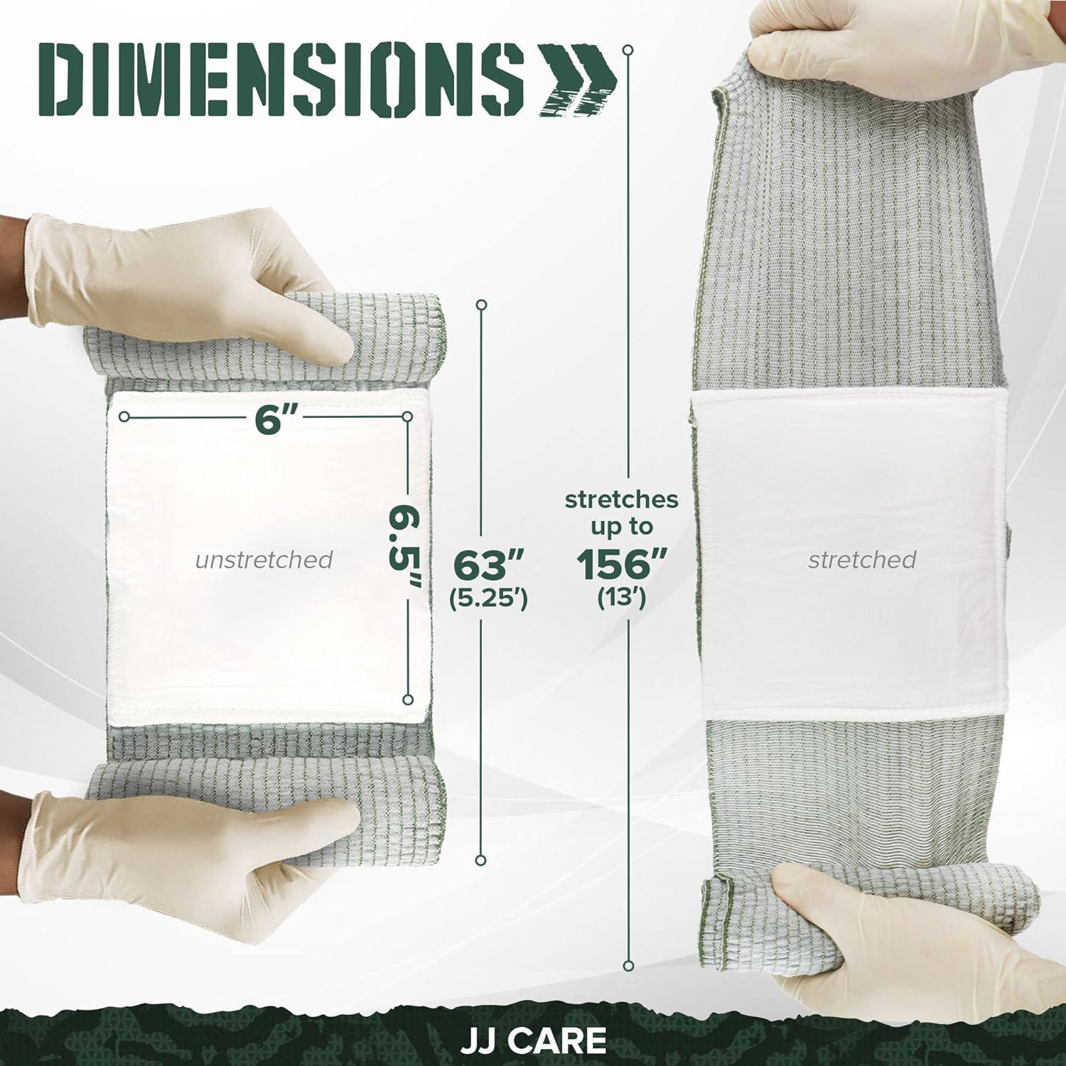 JJ CARE Israeli Bandages 6 inch 6 Pack Israeli Compression Bandage  Individually Packed Emergency Trauma Dressings Sterile & Vacuum Sealed  First Aid Combat Pressure Bandages (Pack of 6) 6 x 6.5 inches each