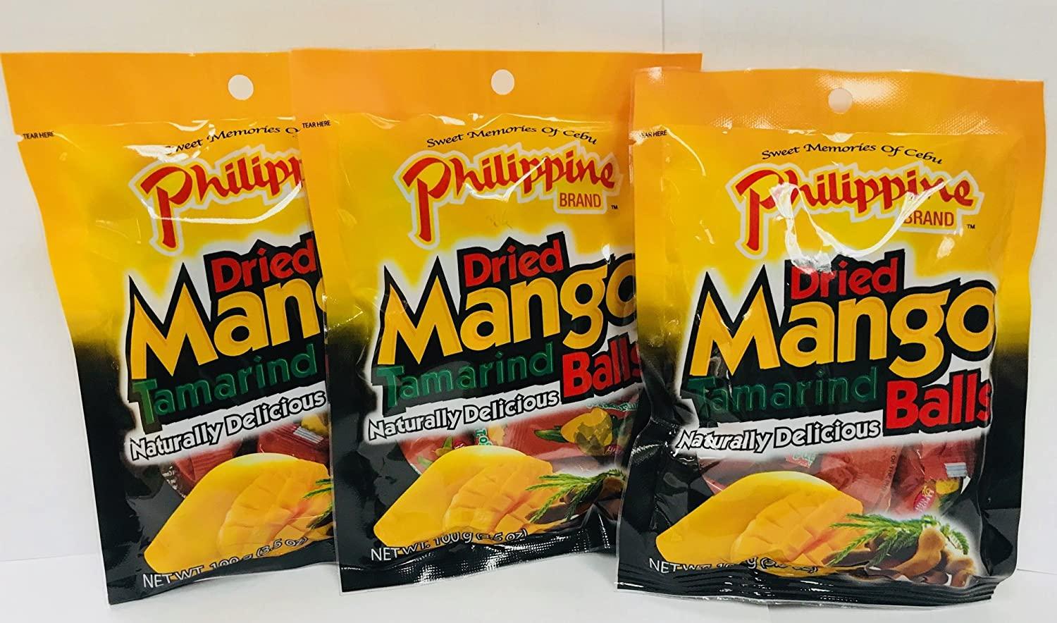 Philippine Brand Dried Mango Tamarind Balls 3.53oz Pouches (Pack of 10