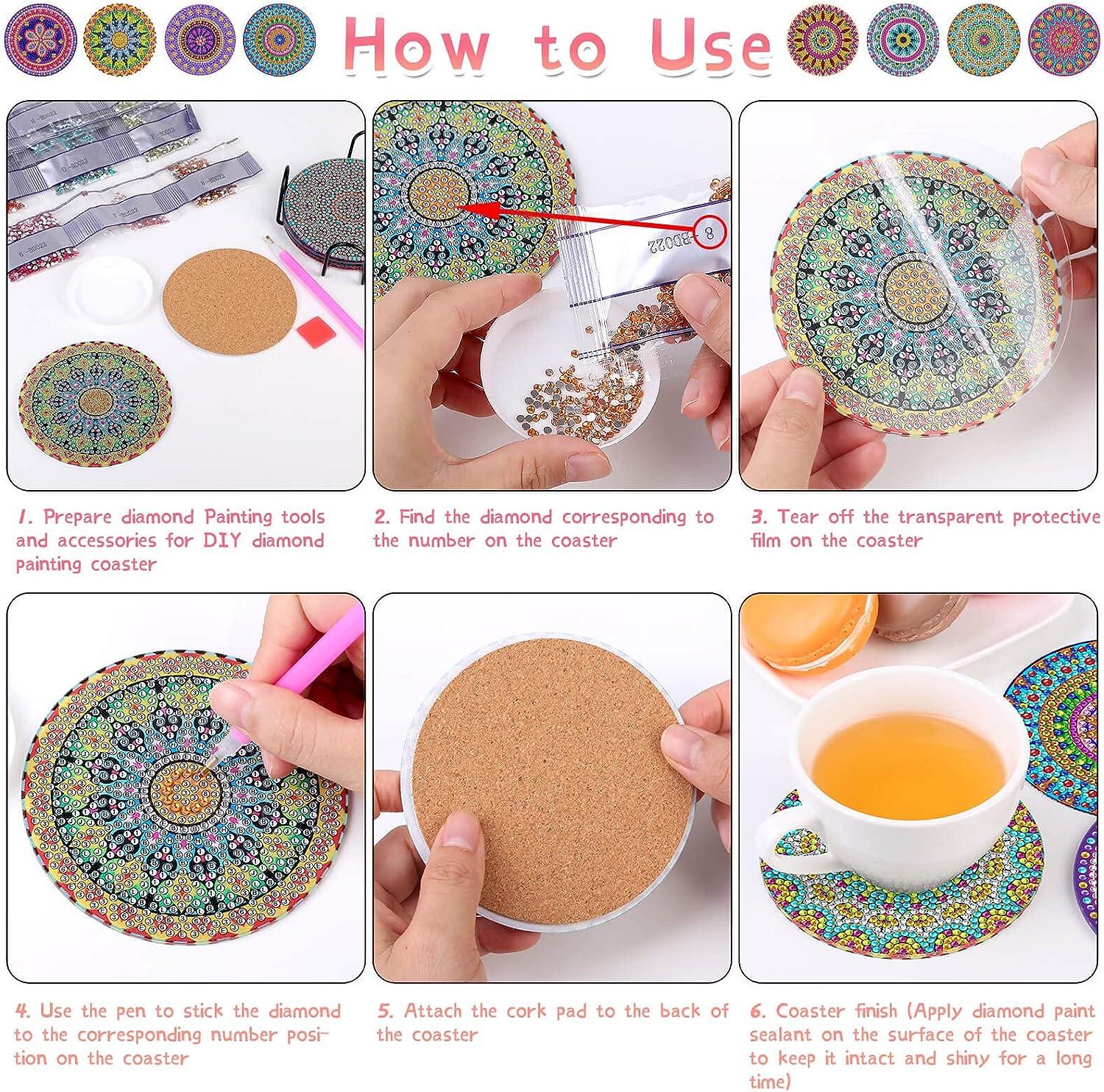 Billbotk Diamond Painting Coasters Kit 8 Pieces Mandala with Holder DIY Art  for Beginners Kids Mandala Style A