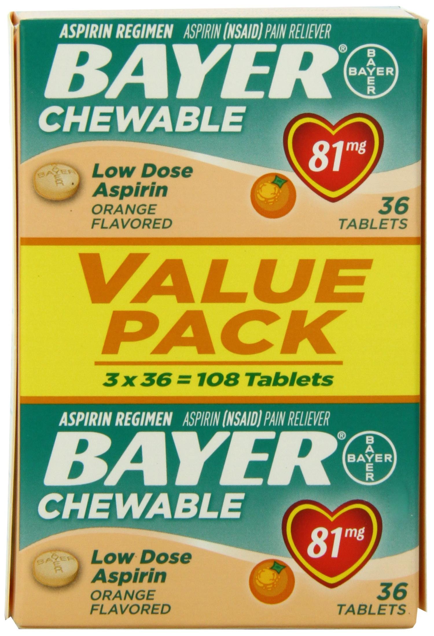 Bayer Chewable Aspirin Low Dose 81mg Orange Flavor Value Pack