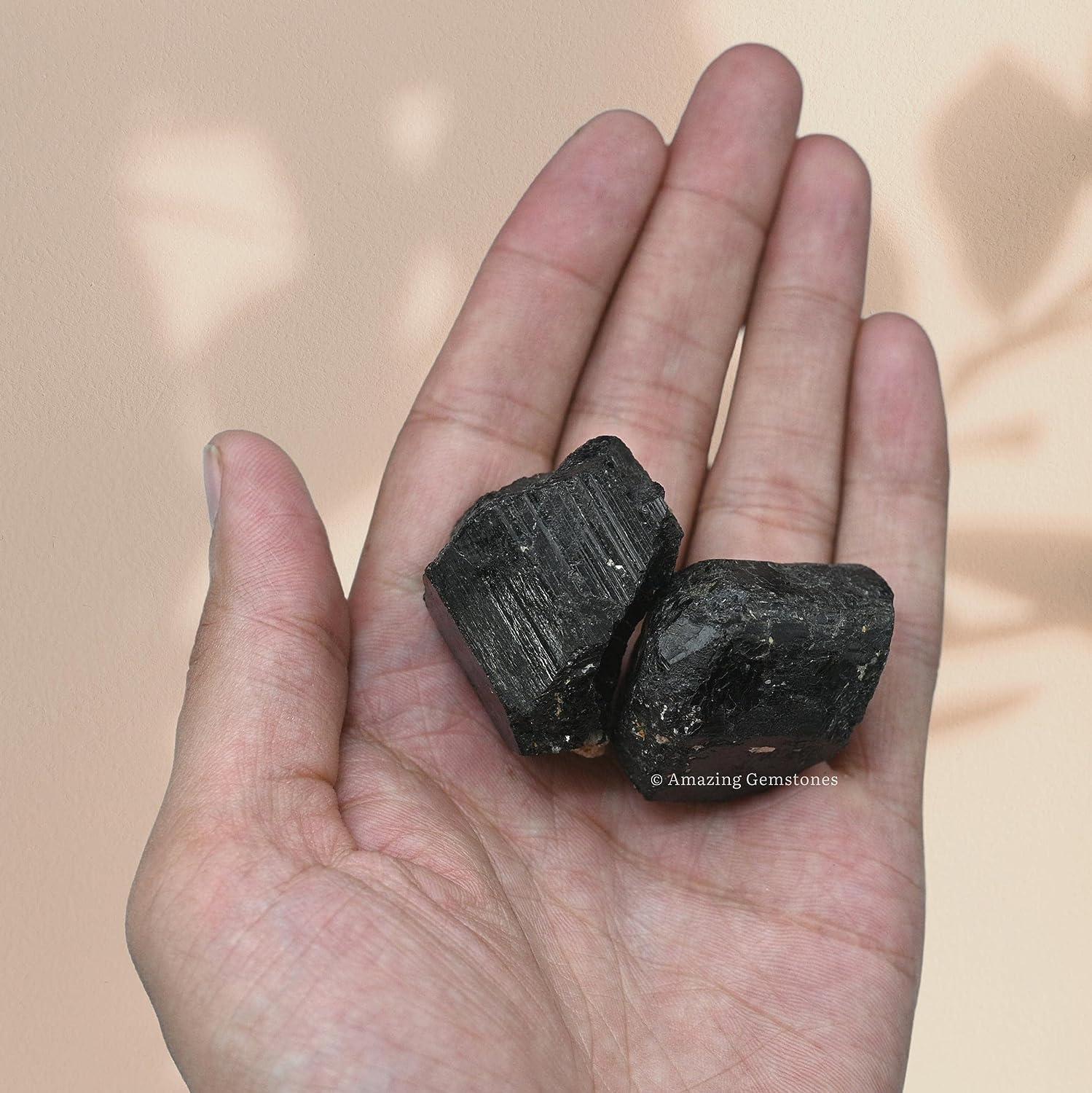 Black Tourmaline Raw Crystals and Healing Stones, Natural Rocks for Tumbling  and DIY Raw Stones and Crystals (2 Pieces) 2 Pieces Black Tourmaline