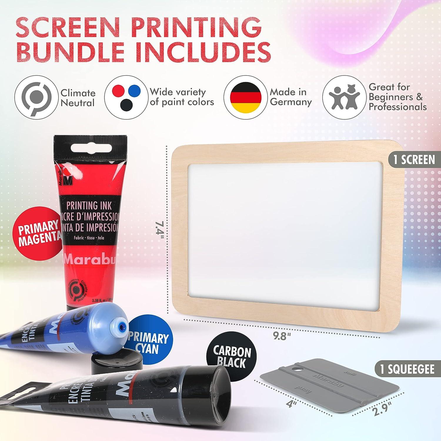 Marabu Screen Printing Kit Set - Screen Print Kit with Reusable Wooden  Frame 1 Screen Printing Squeegee and 3 x 100ml Ink - Silk Screen Printing  Kit for Beginners