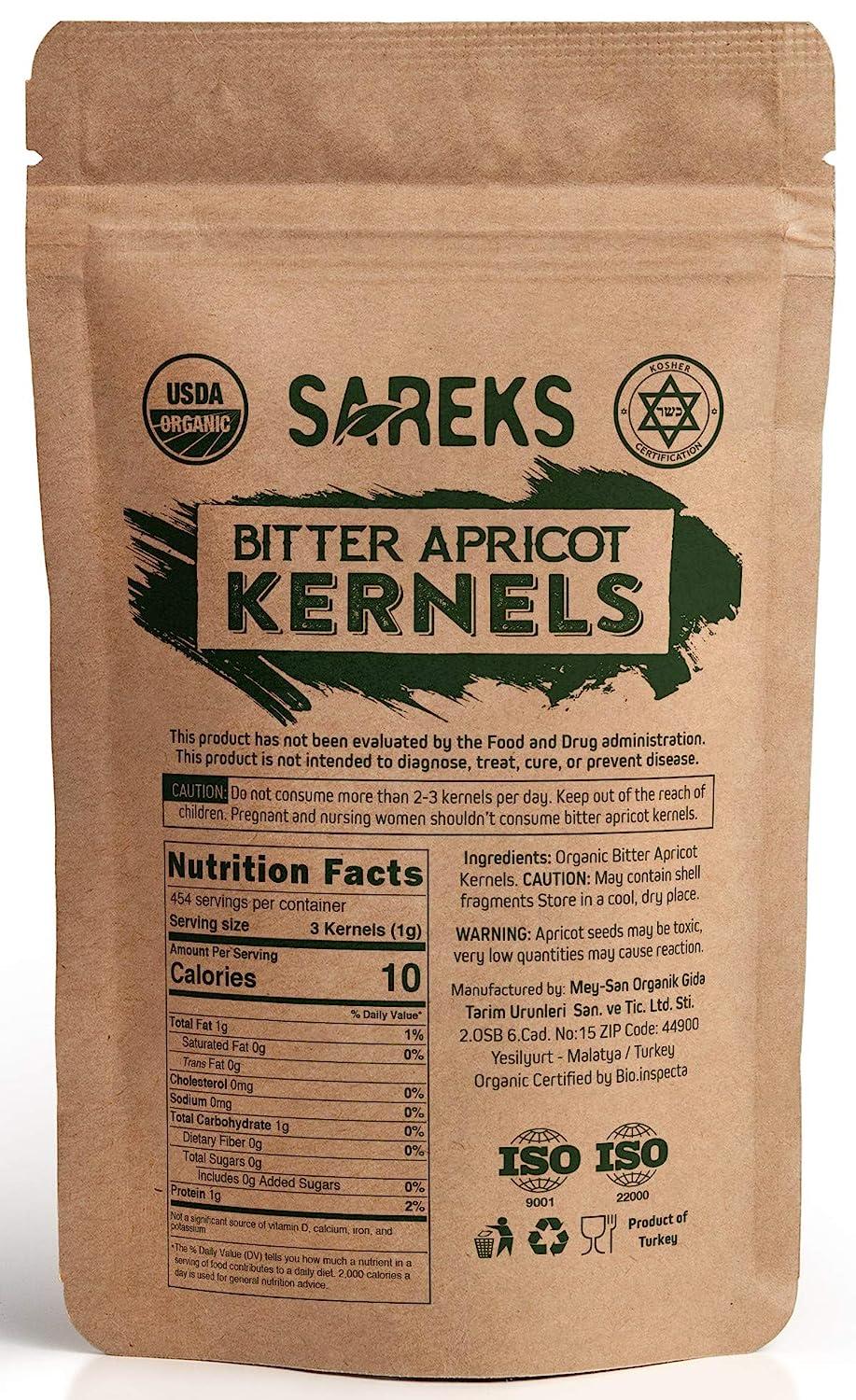 Sareks Organic Raw Bitter Apricot Seeds - 10oz Resealable Bag