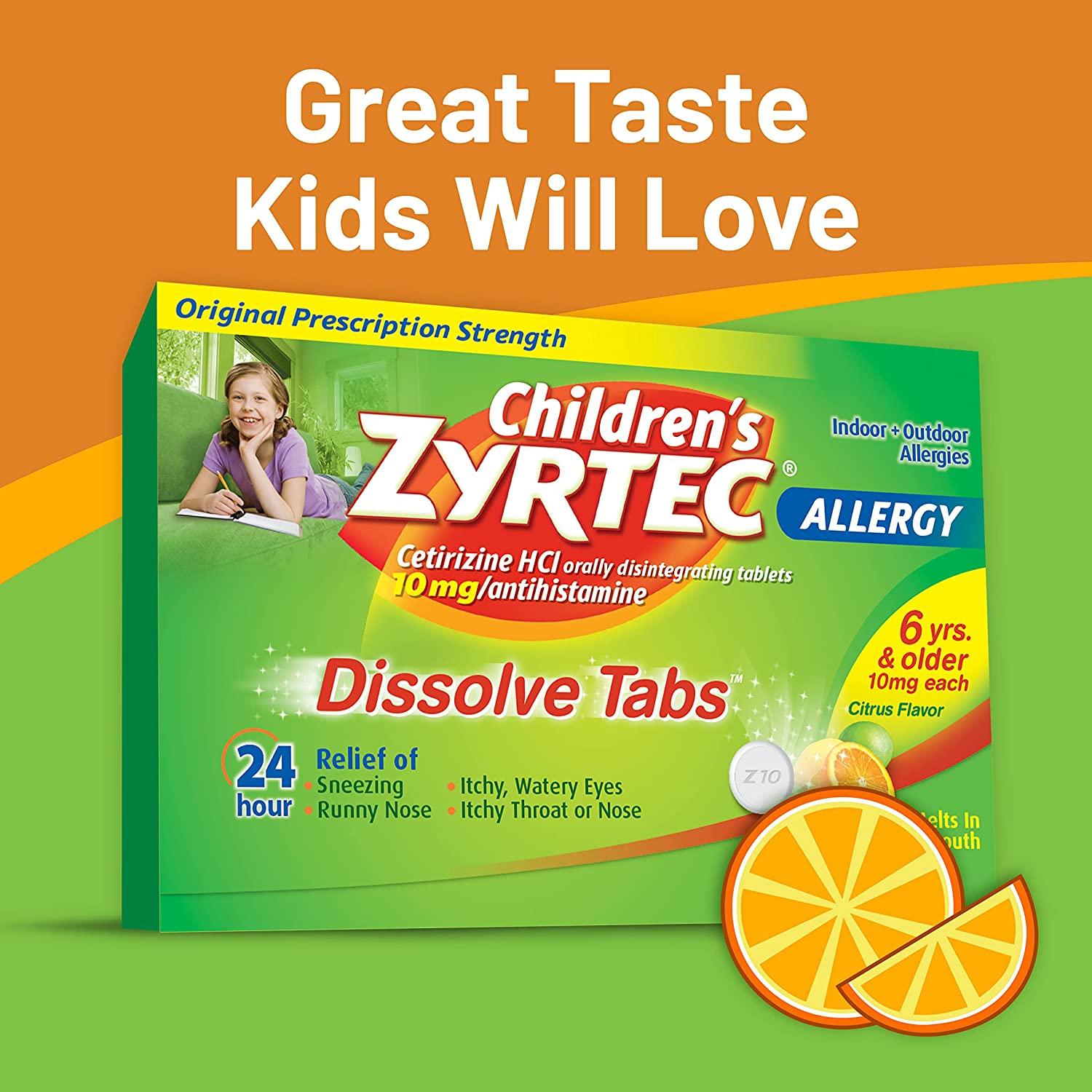 Children's Zyrtec 24 Hour Dissolving Allergy Relief Tablets with 10 mg