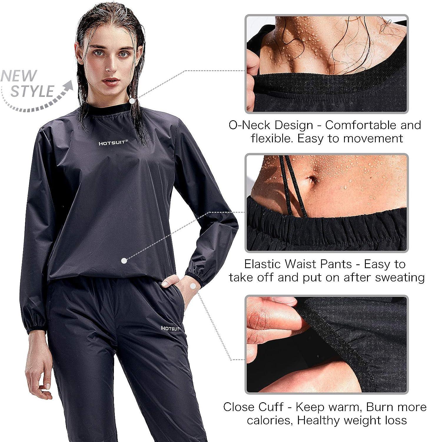HOTSUIT Sauna Suit Women Durable Gym Workout Sauna Jacket Pants Sweat Suits  Black Jacket & Pants Large