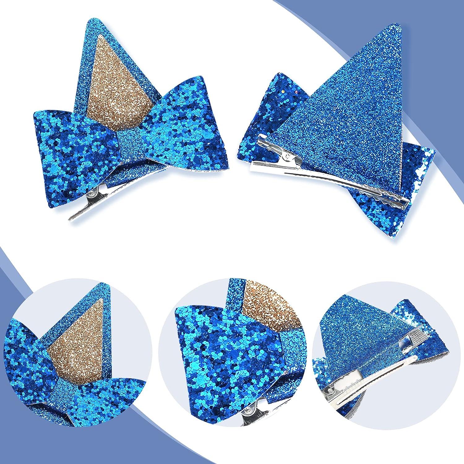 Blue Glitter Hair Barrettes for Toddler Girls Birthday & Halloween Accessories