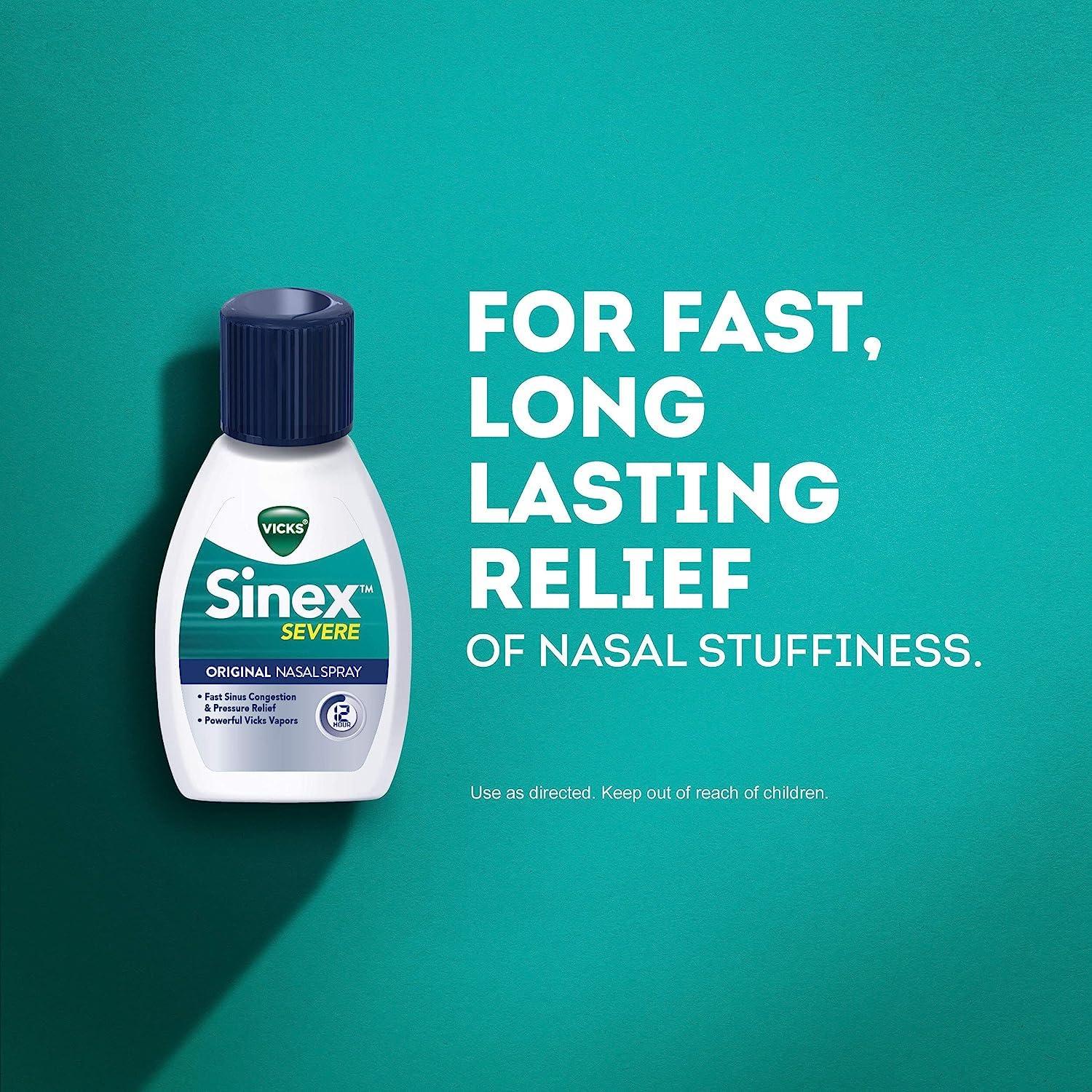 Vicks Sinex SEVERE Nasal Spray Original Sinus Decongestant for Fast